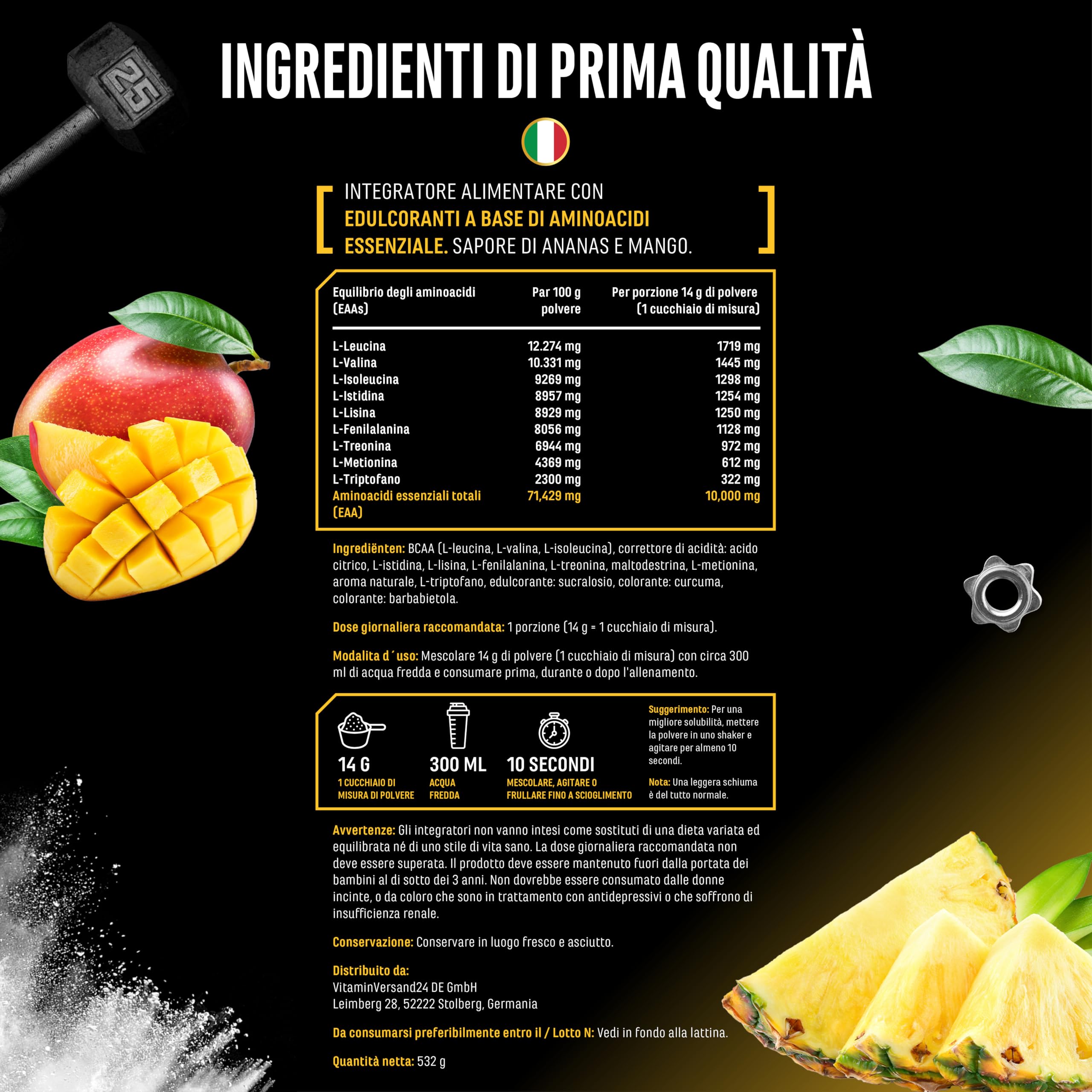 Elite EAA & BCAA Human Code EAA in polvere 532 g mango e ananas vegana