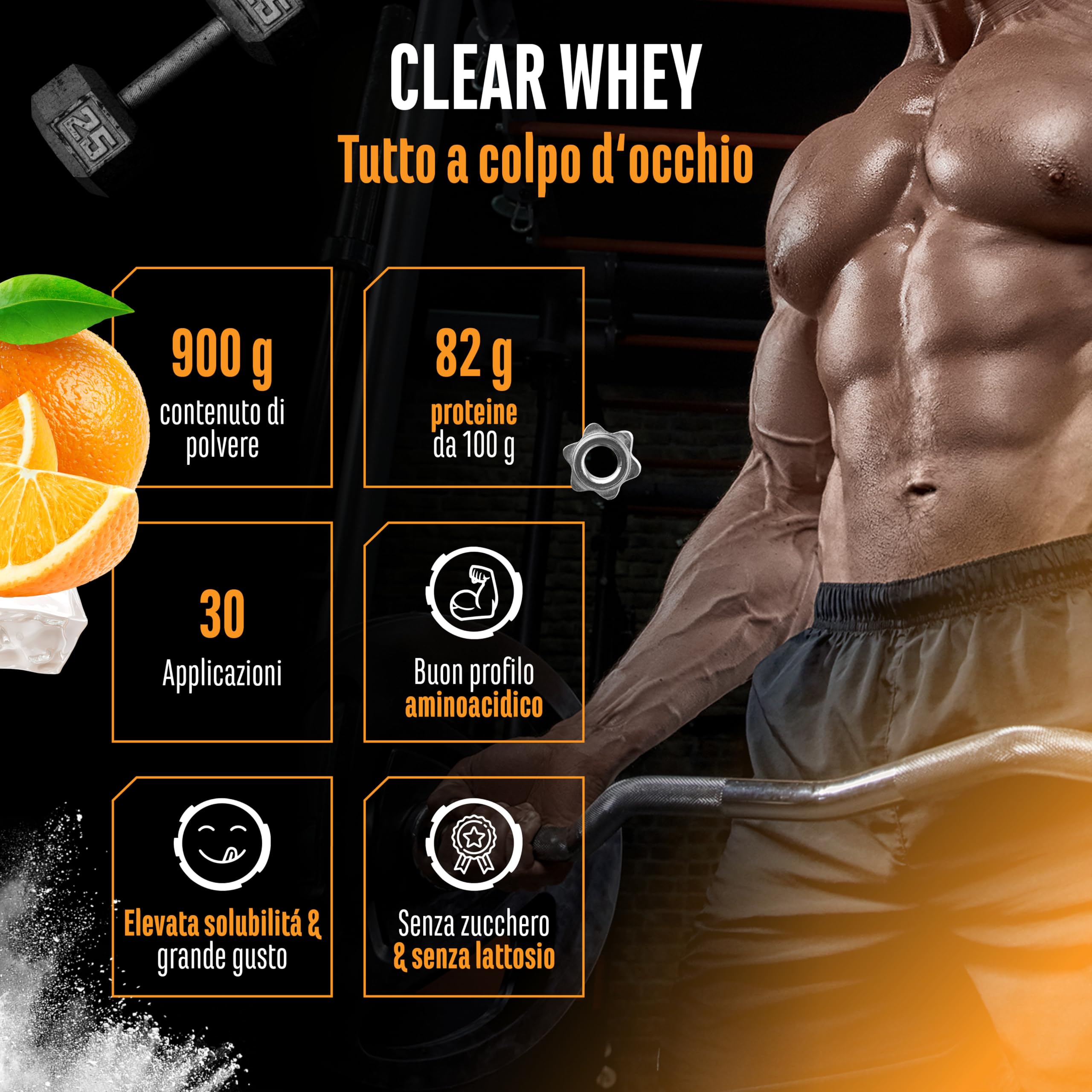 Elite Clear Whey Isolate Protein Shake 900 g Arancia Fresca 24 g proteine