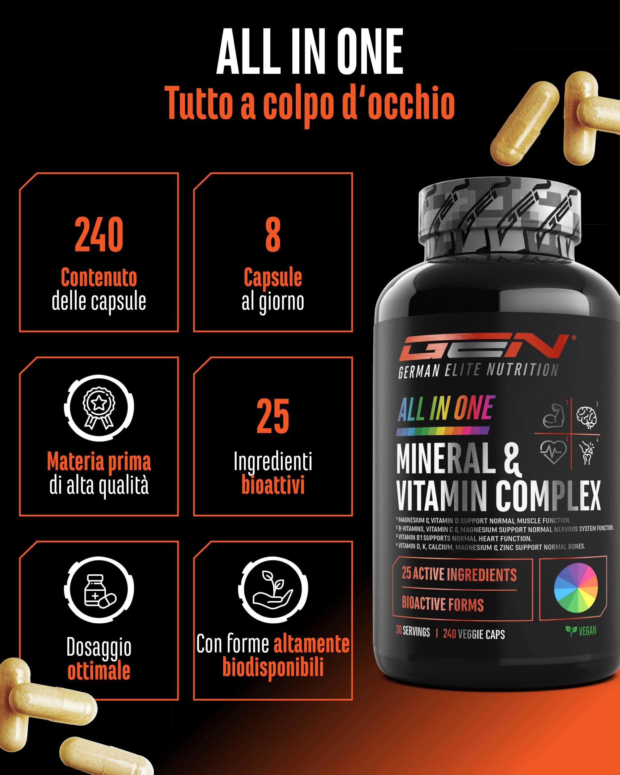 Elite Vitamins, Minerals & Hydration ALL IN ONE Complesso di Minerali & Vitamine capsule 240 bioattive