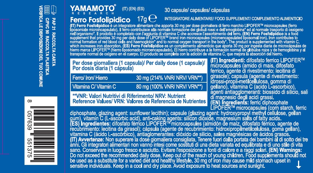 YAMAMOTO Vitamine e Minerali Ferro Fosfolipidico capsule 30 capsule, con vitamina C