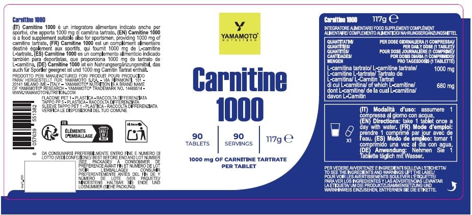 YAMAMOTO Aminoacidi e BCAAs Carnitine 1000 integratore carnitina 90 compresse 1000 mg