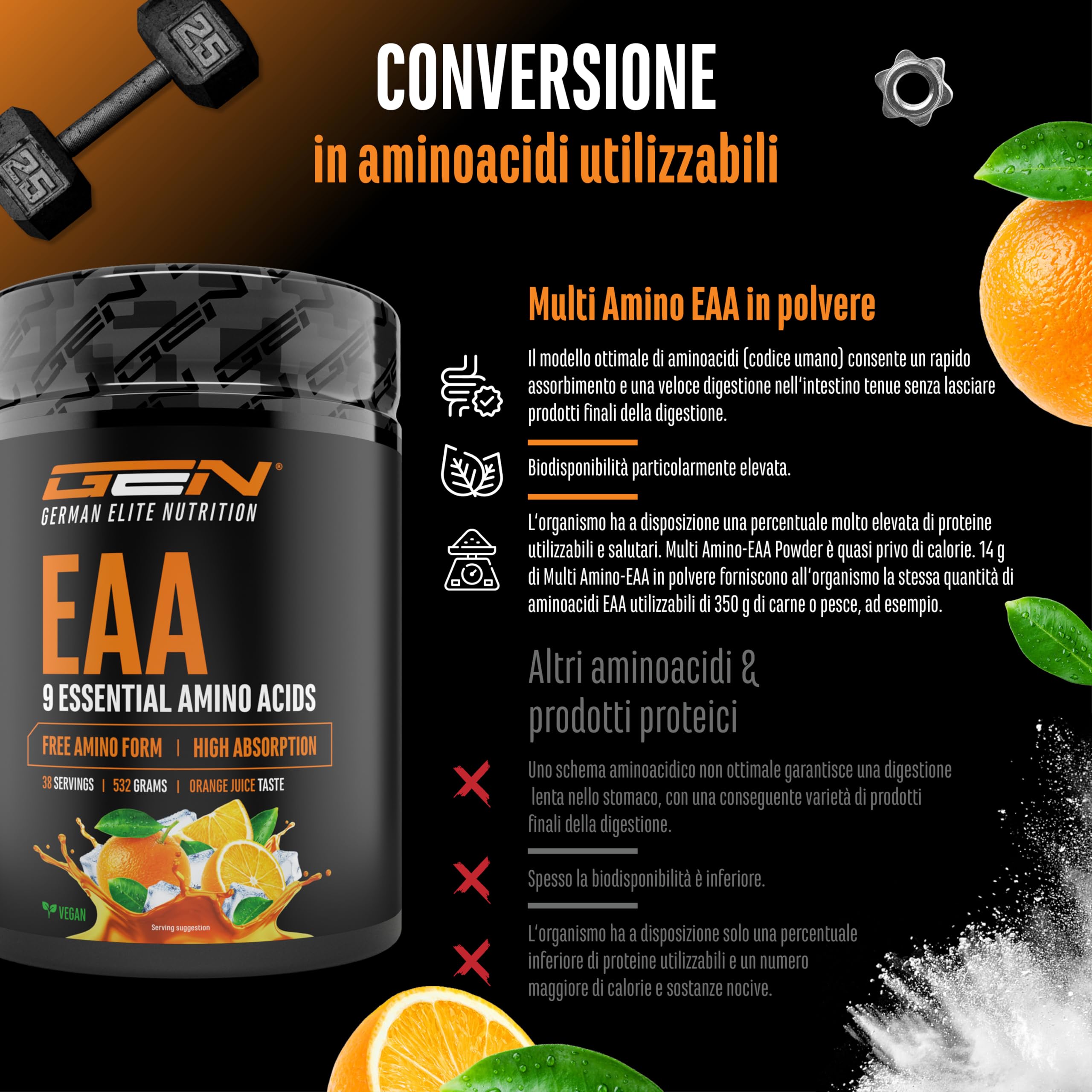Elite EAA & BCAA EAA Formula Human Code polvere 532 g succo d’arancia vegana