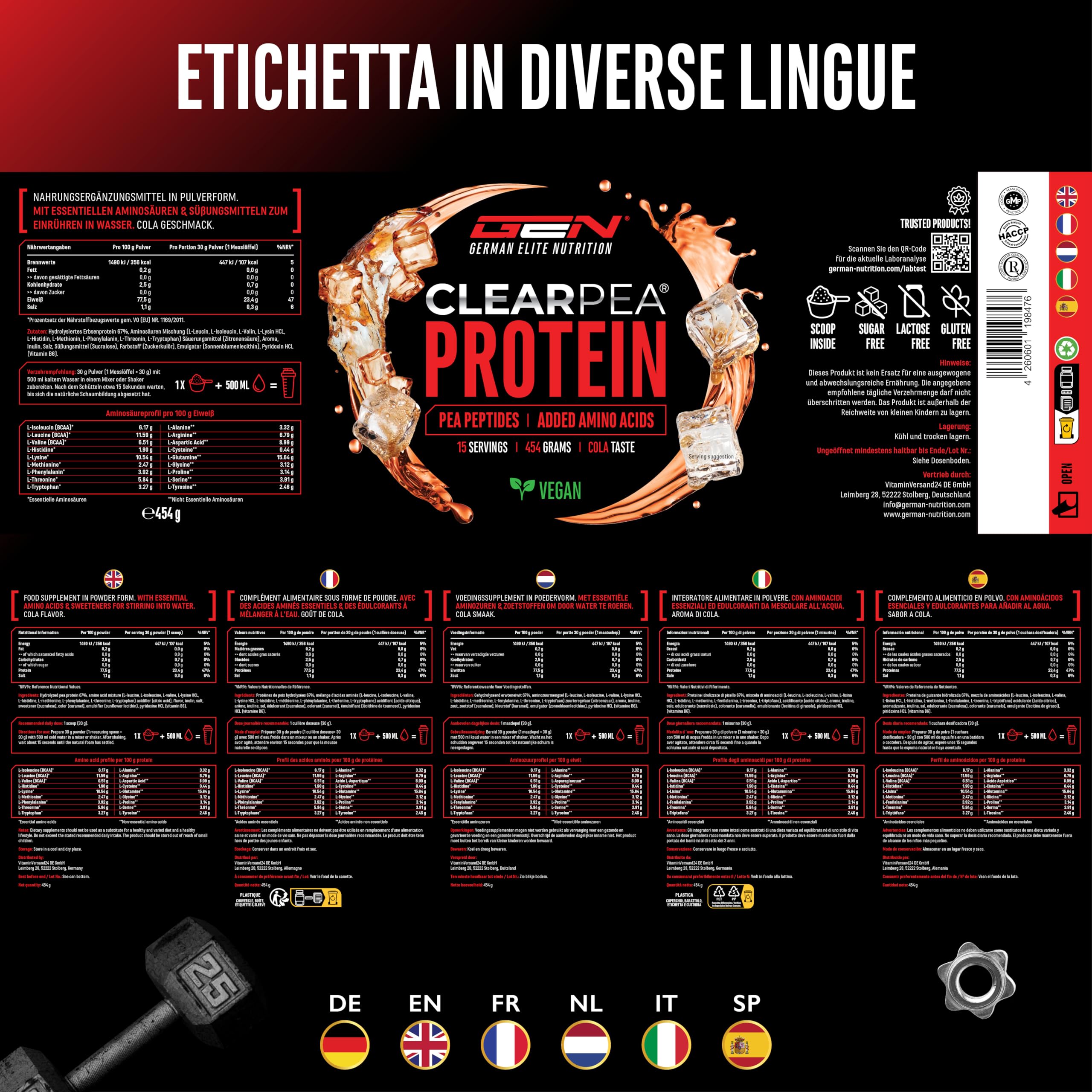 Elite Plant Protein ClearPea proteine vegane in polvere 454 g Cola