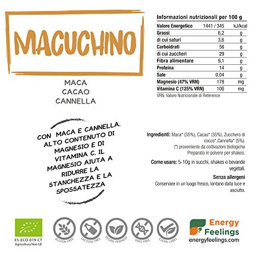 Energy Feelings Batidos Saludables Macuchino Bio shake 200 g cacao maca
