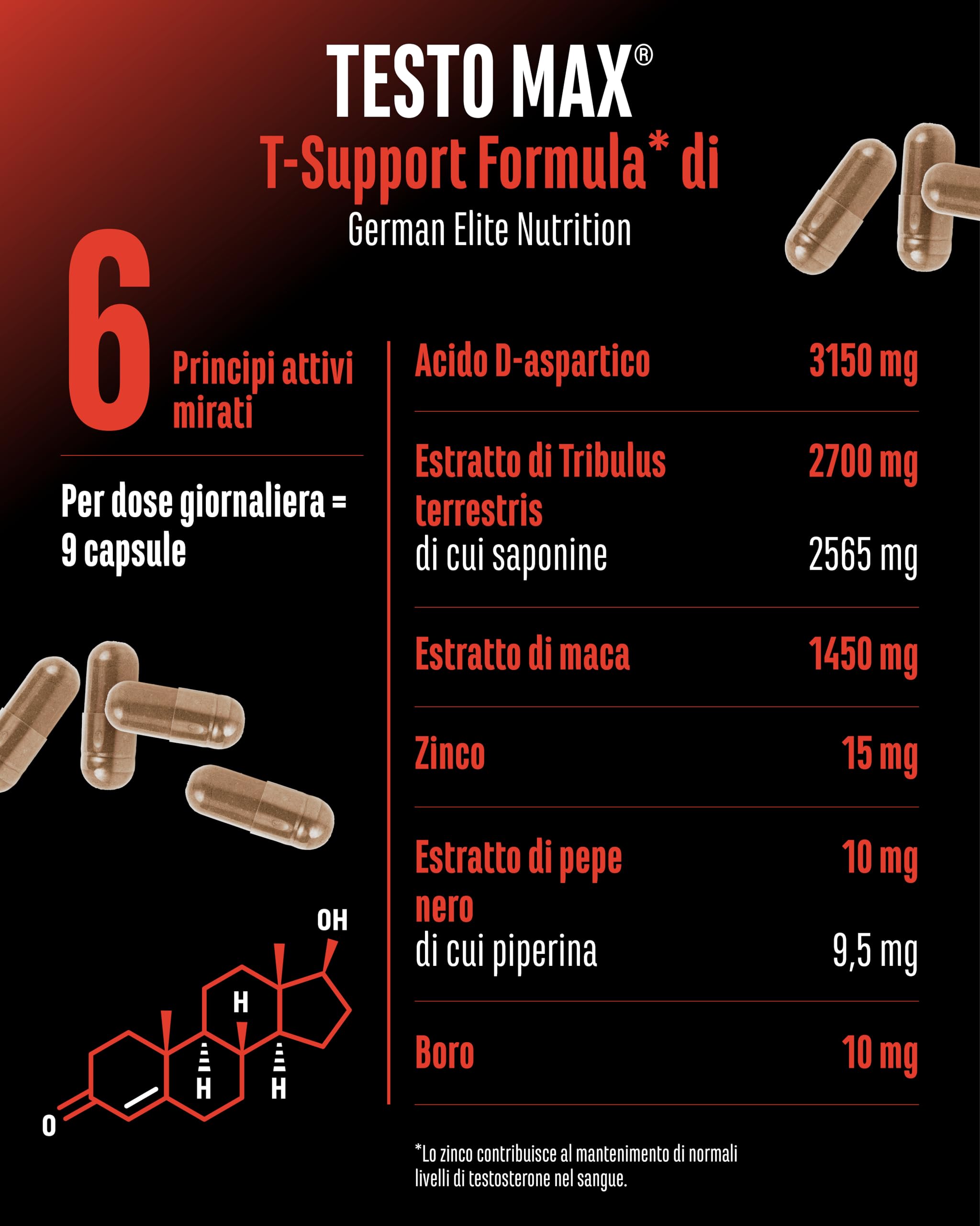 Elite Testo & Vitality Botanicals Testo MAX capsule 270 vegan con zinco