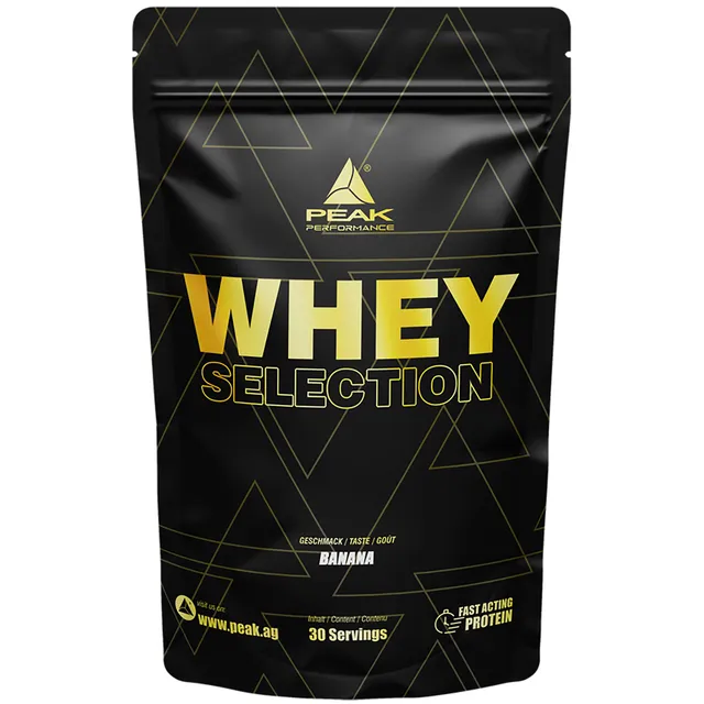 Green Peak Proteins PEAK Whey Selection proteine whey Banana 900 g, L-leucina