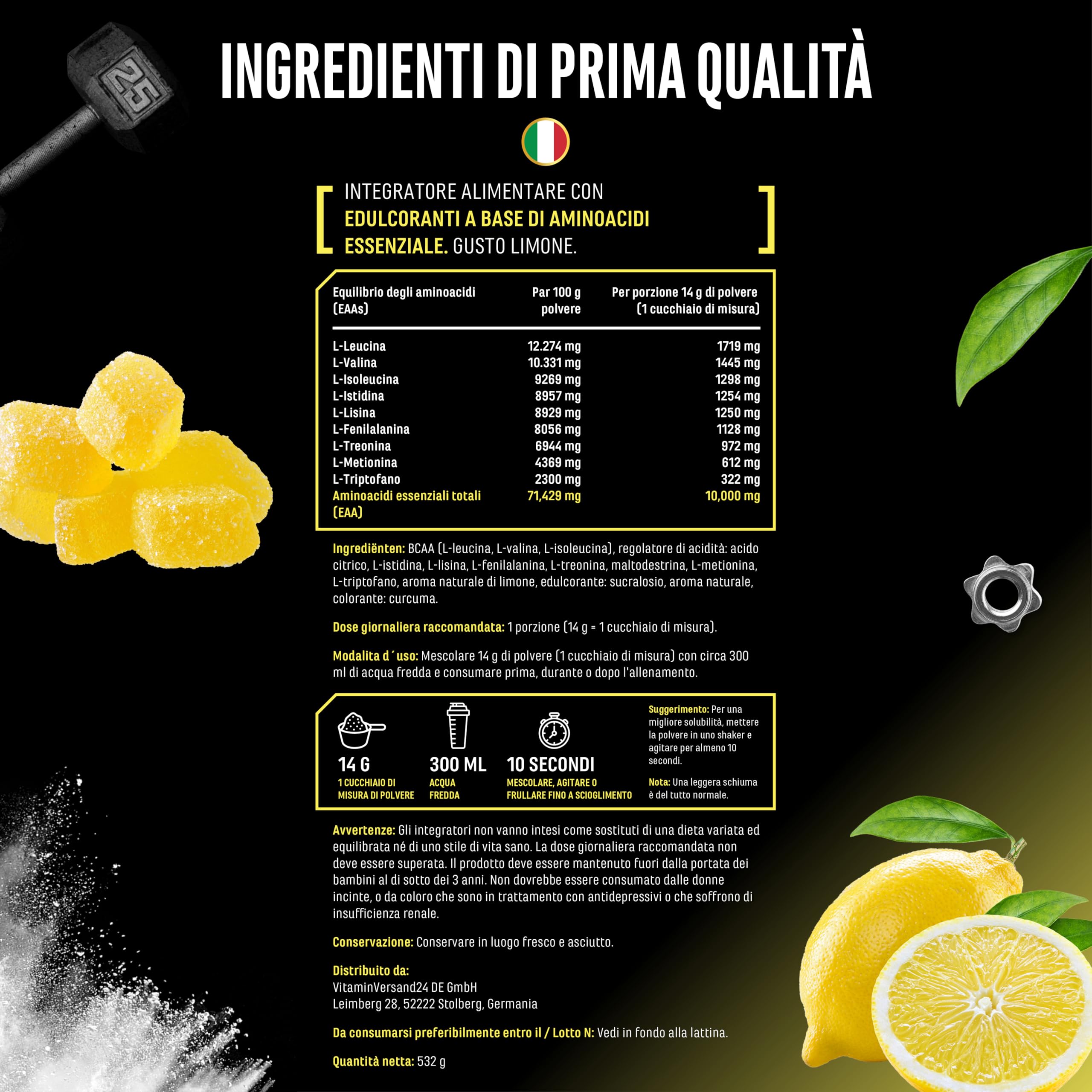 Elite EAA & BCAA Human Code EAA in polvere 532 g caramella al limone vegana
