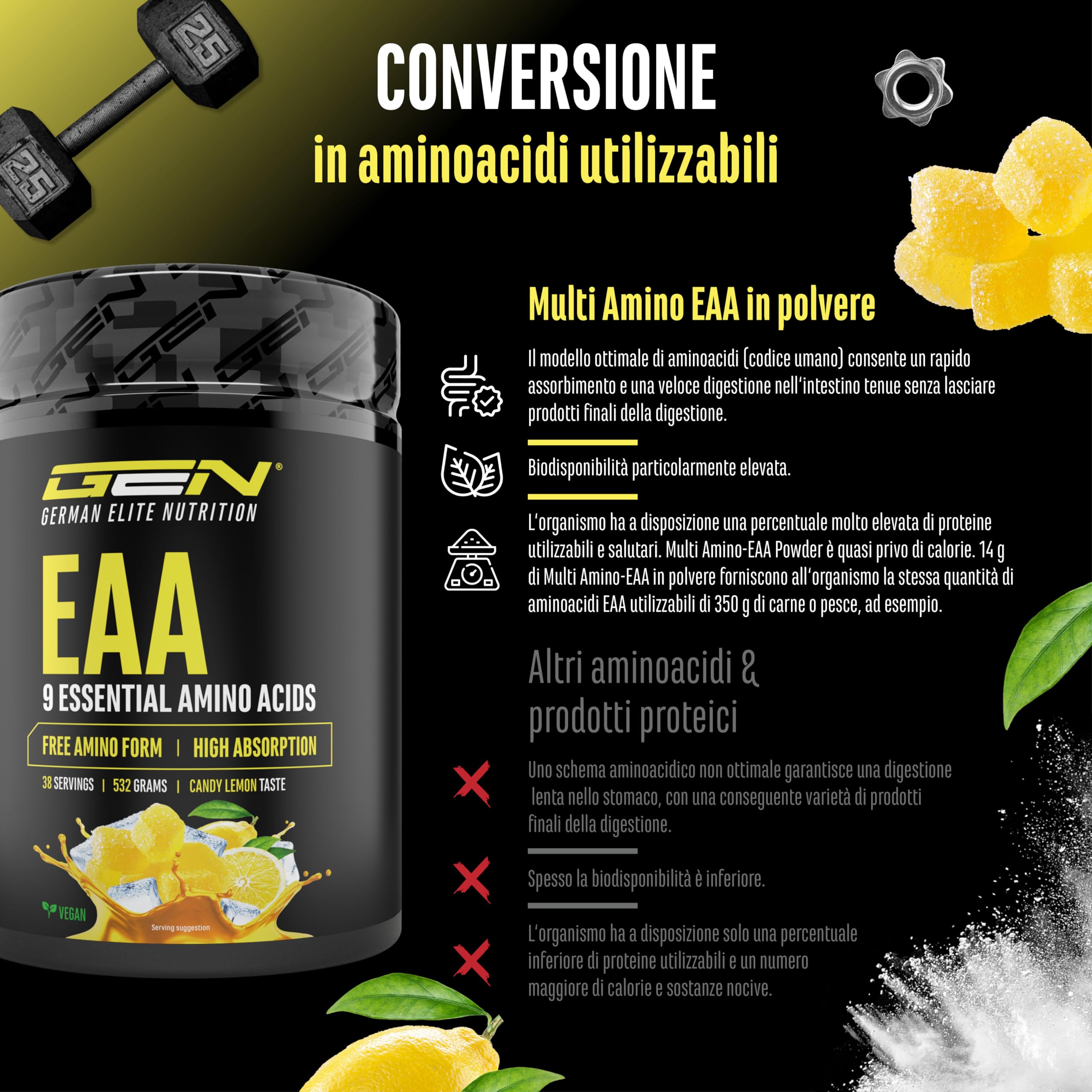 Elite EAA & BCAA Human Code EAA in polvere 532 g caramella al limone vegana