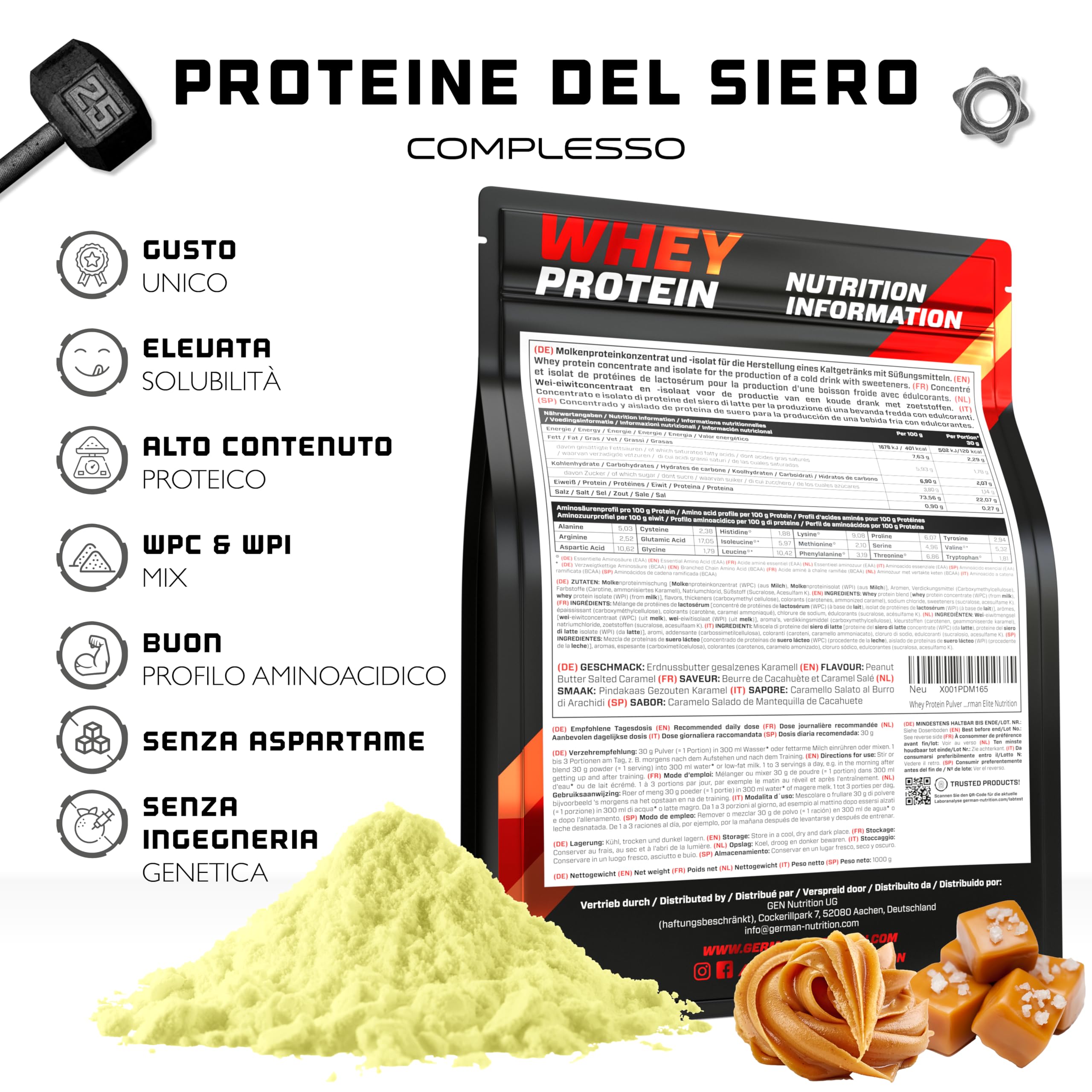 Elite Whey Protein Complex proteine in polvere 1 kg burro di arachidi caramello salato