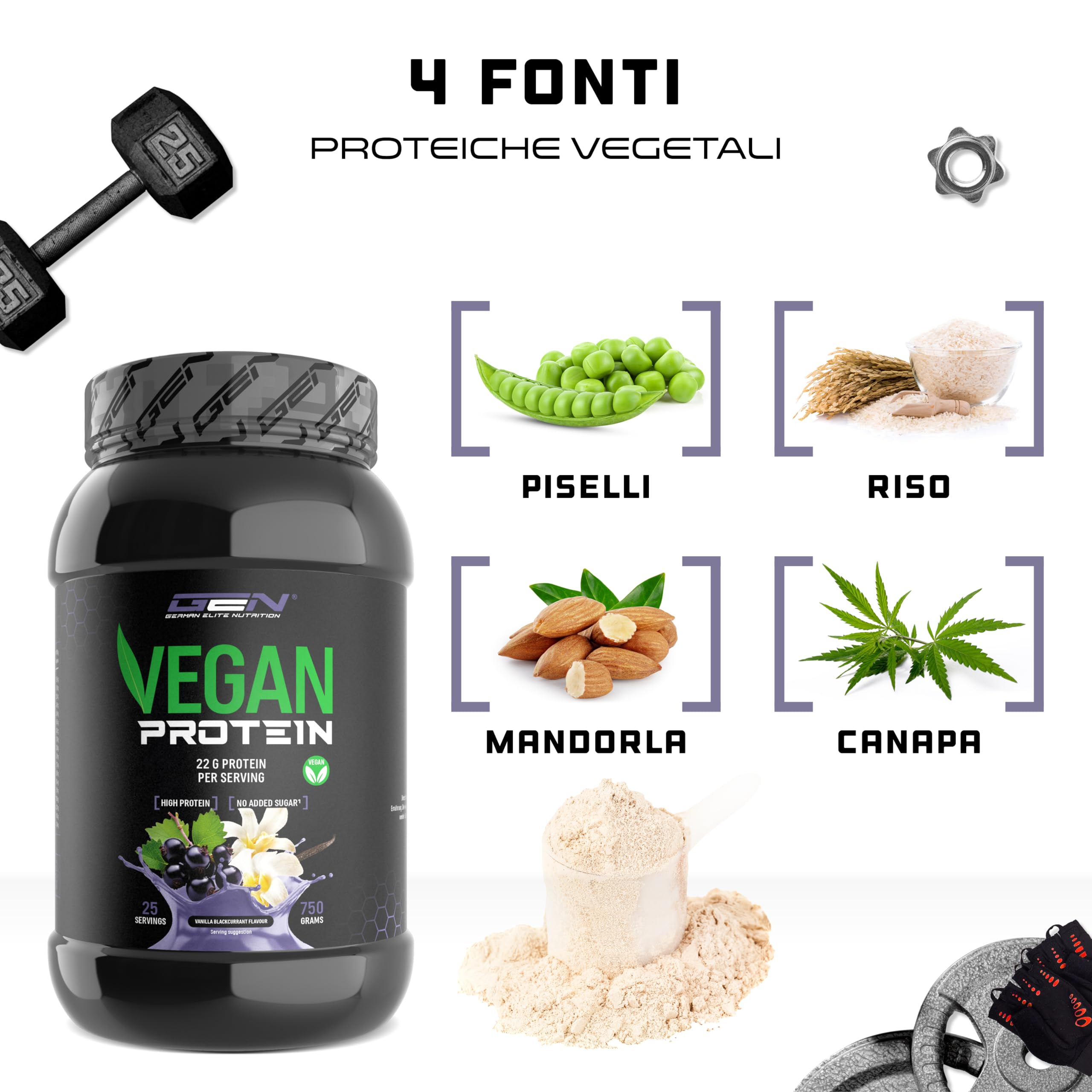 Elite Plant Protein GEN Vegan Protein proteine vegane in polvere Vaniglia Ribes Nero 750 g senza soia