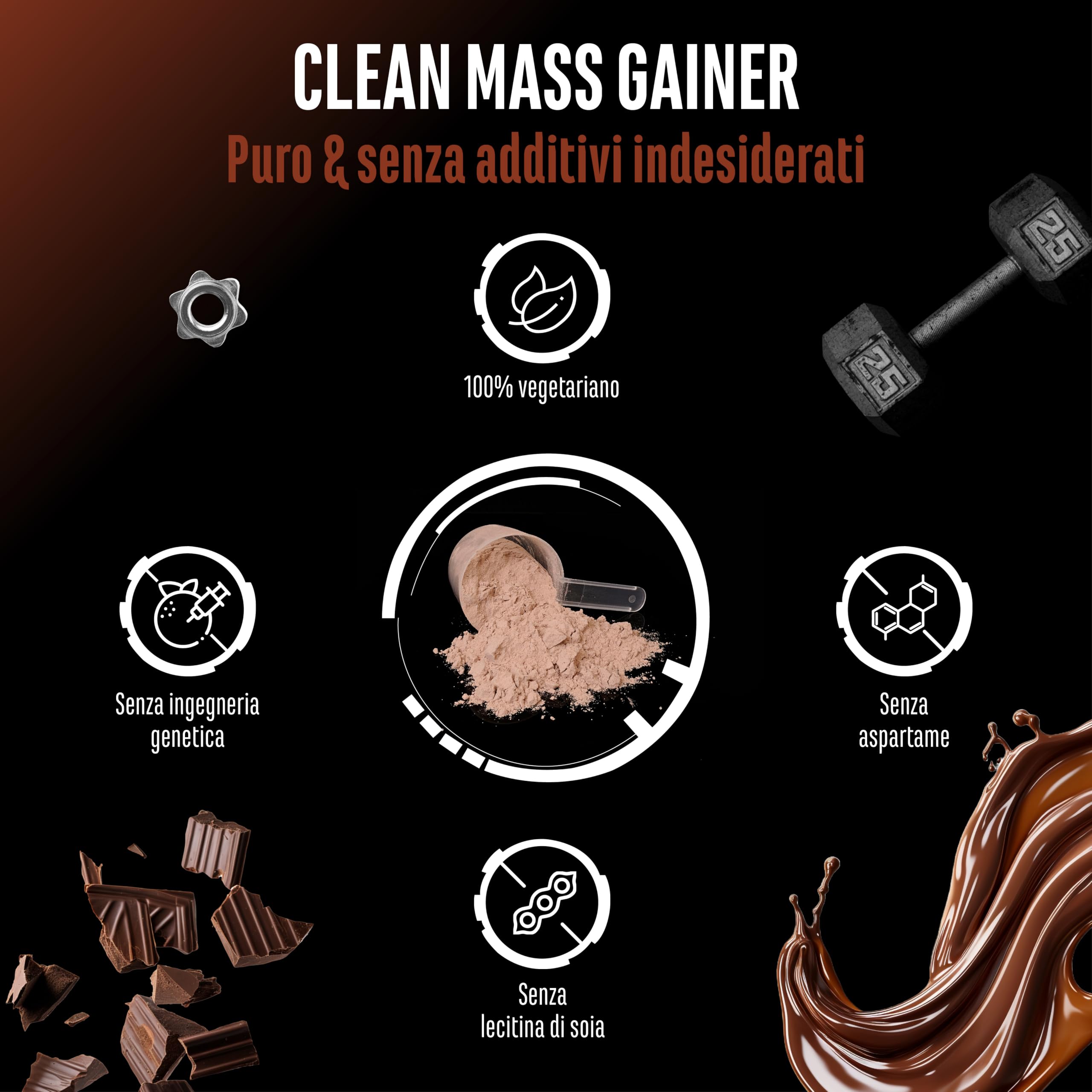 Elite Carbs & Mass Gainers Clean Weight Gainer polvere 3 kg cioccolato con carboidrati complessi