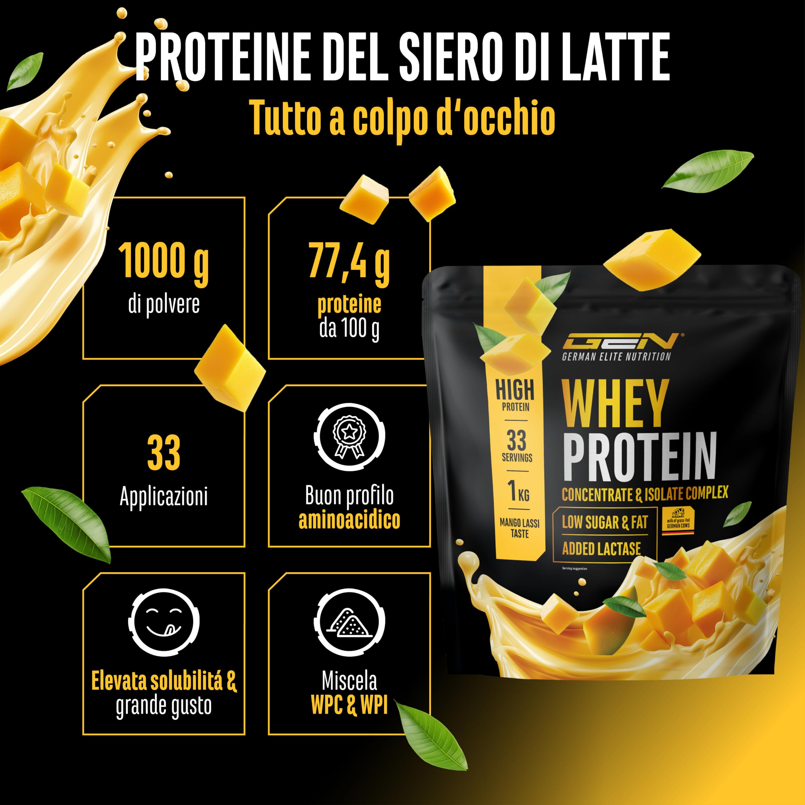 Elite Whey Protein in polvere Mango Lassi 1000 g con isolato