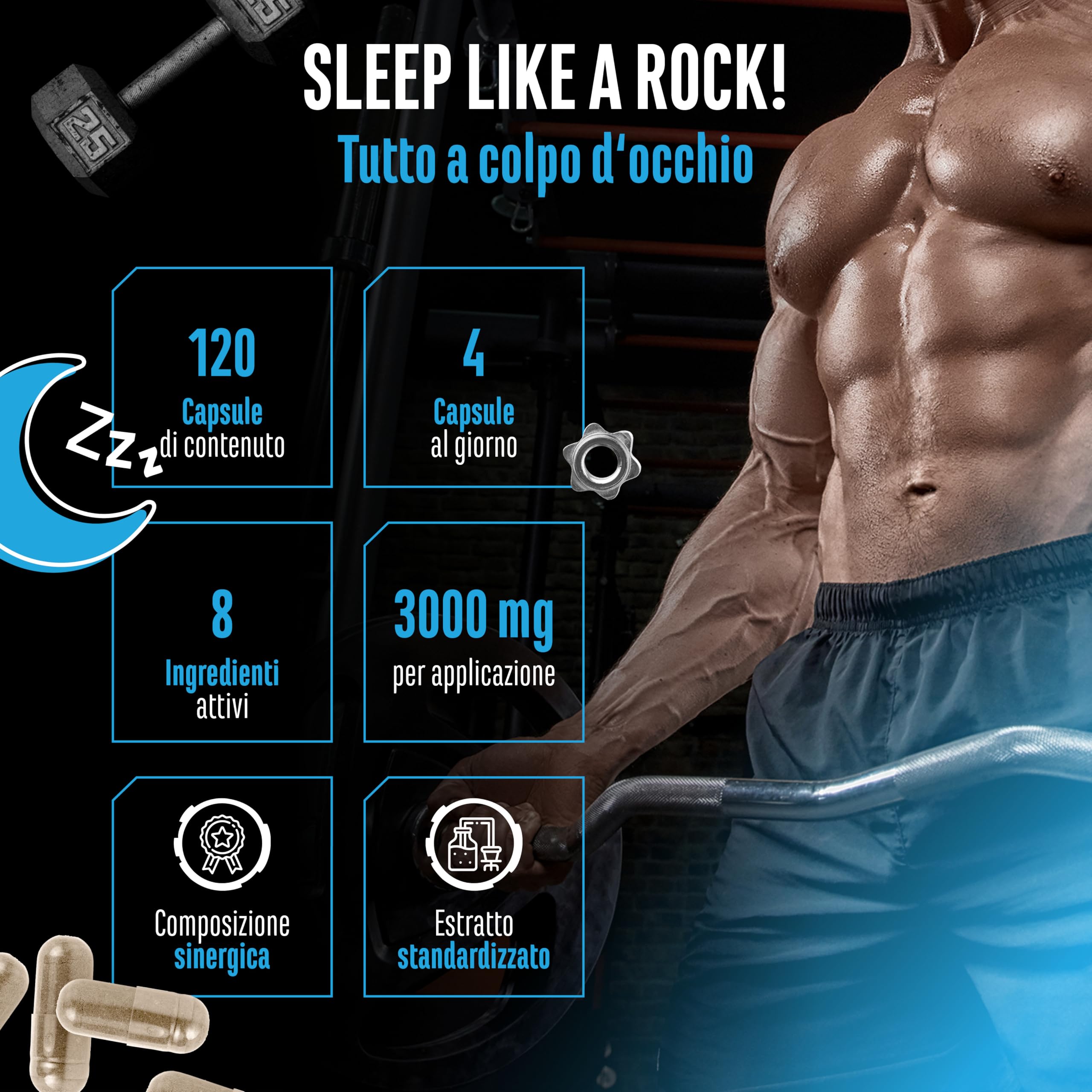 Elite Adaptogens, Sleep & Mind Knockout Sleep & Recover Support integratore per il sonno 120 capsule vegane 3000 mg