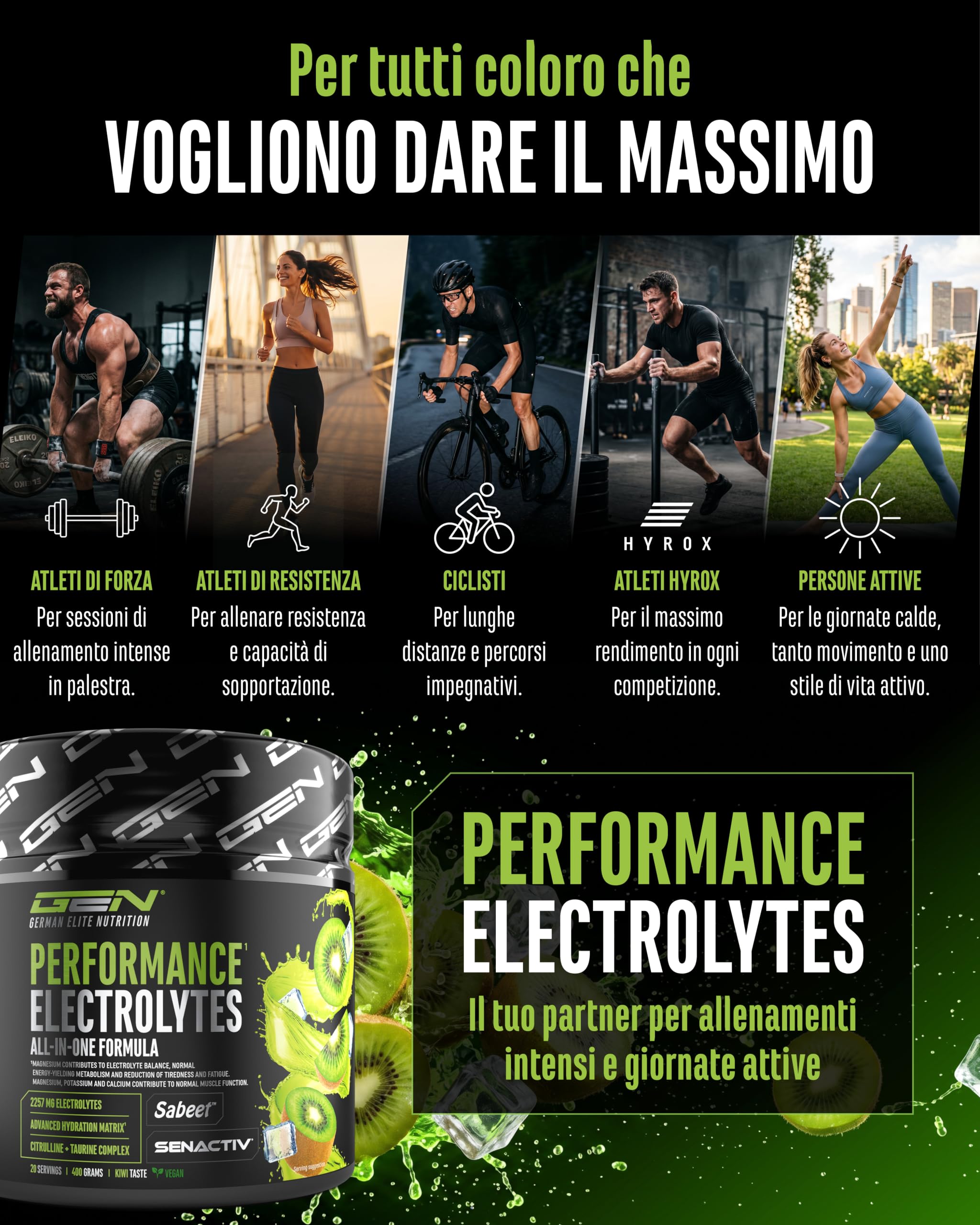 Elite Vitamins, Minerals & Hydration Performance Electrolytes elettroliti 400 g kiwi intra-workout