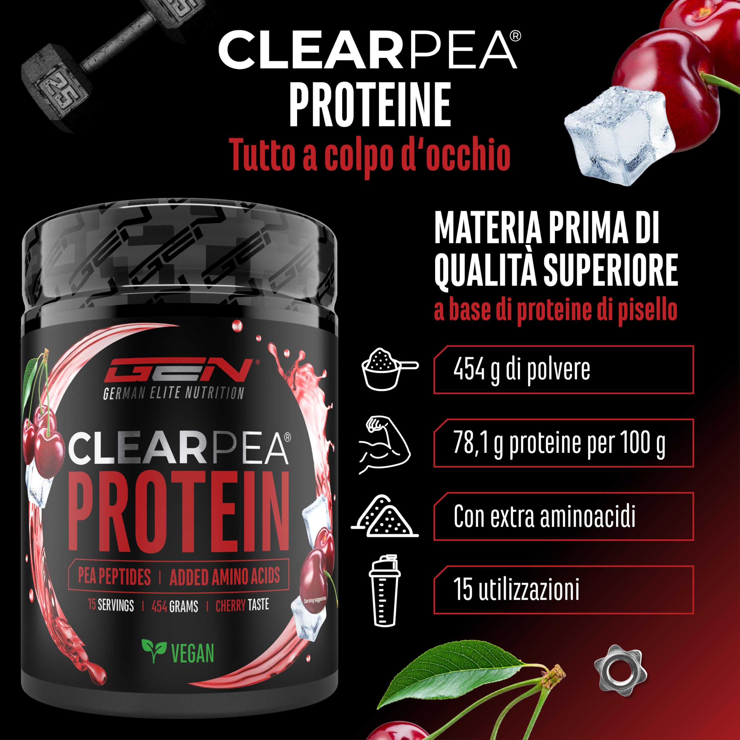 Elite Plant Protein ClearPea® proteine vegane 454 g ciliegia idrolizzato di pisello