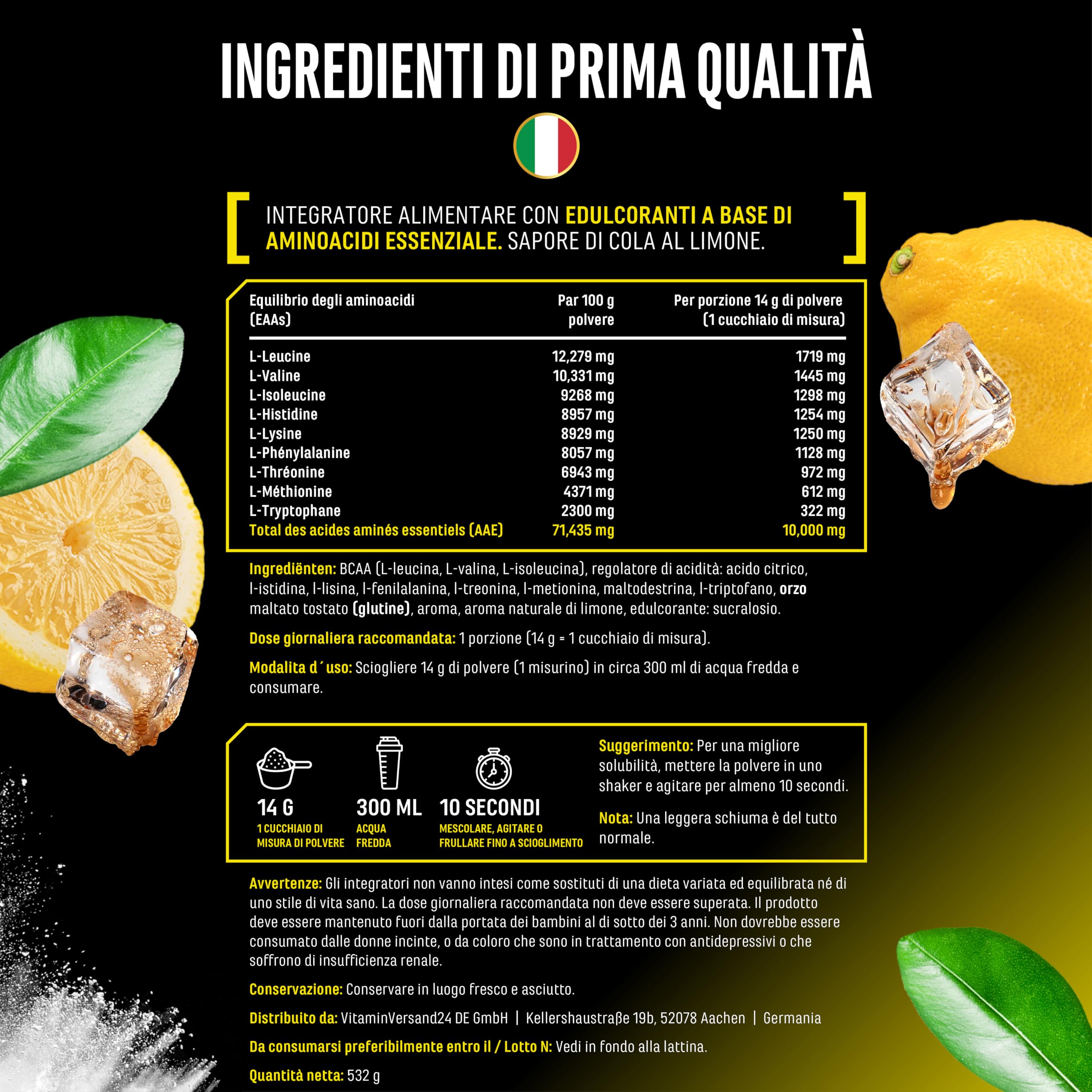 Elite EAA & BCAA EAA in polvere Cola Lemon 532 g vegane