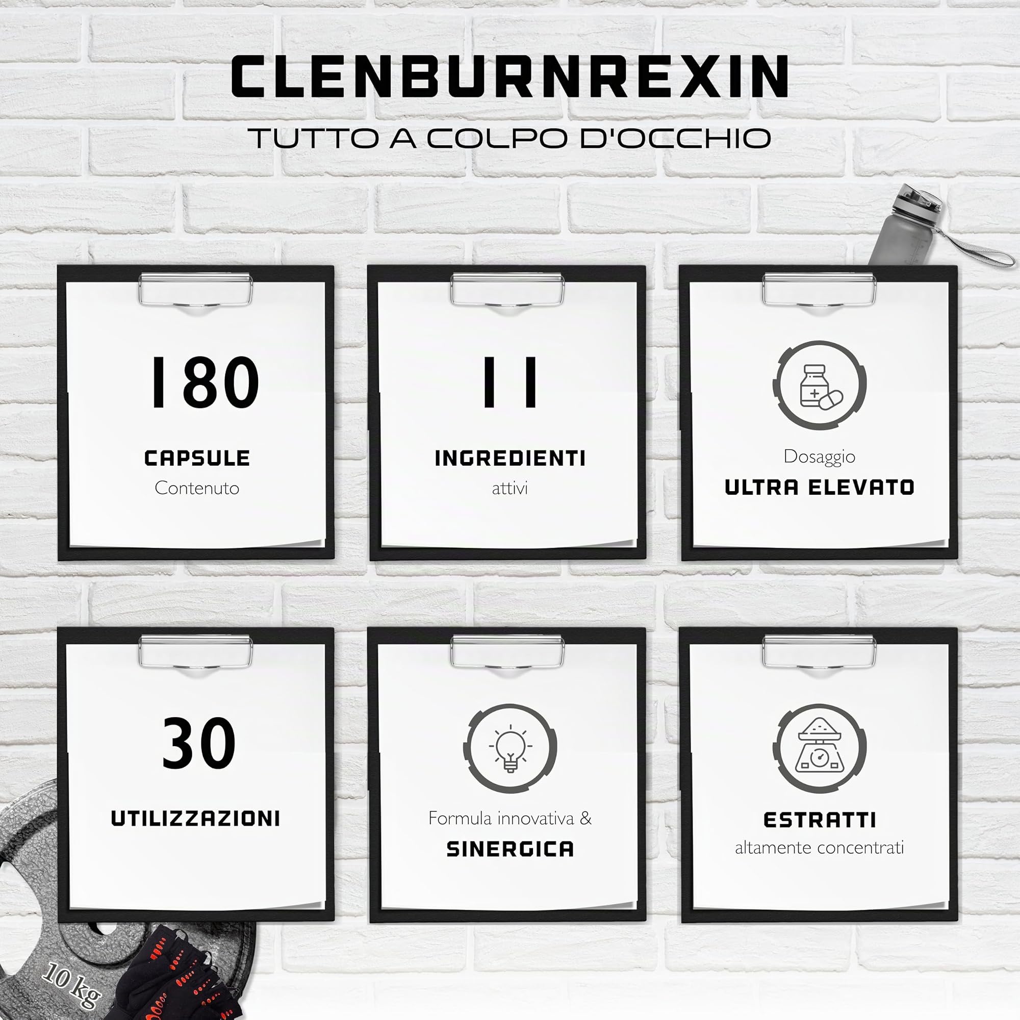 Elite Fat Burners & Cutting Clenburnrexin 180 capsule vegane con caffeina