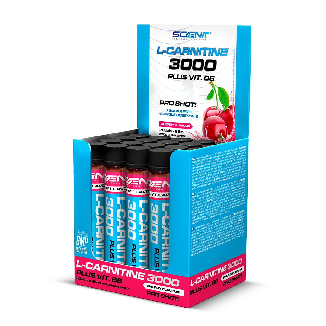 Scenit Nutrition Potenciadores deportivos L-Carnitine 3000 + Vitamina B6 shot 20 x 25 ml arancia