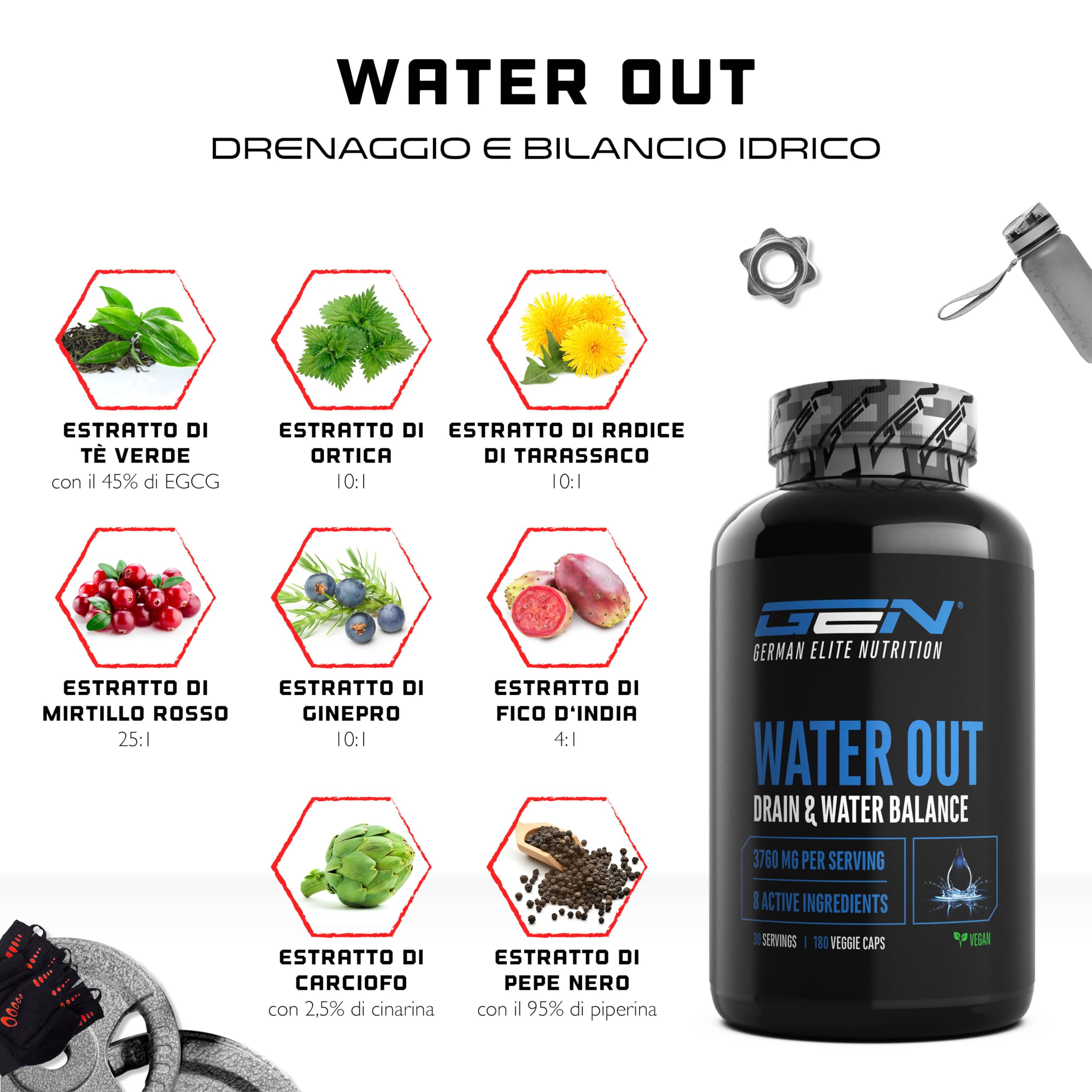Elite Fat Burners & Cutting Water Out Complex capsule drenanti 180 capsule tè verde e ortica vegano