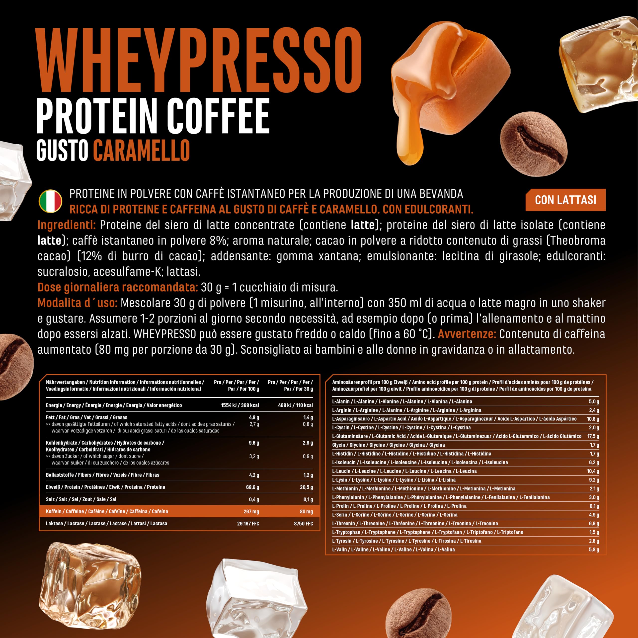 Elite Whey Protein Wheypresso Protein Coffee proteine whey Caramello 908 g caffeina
