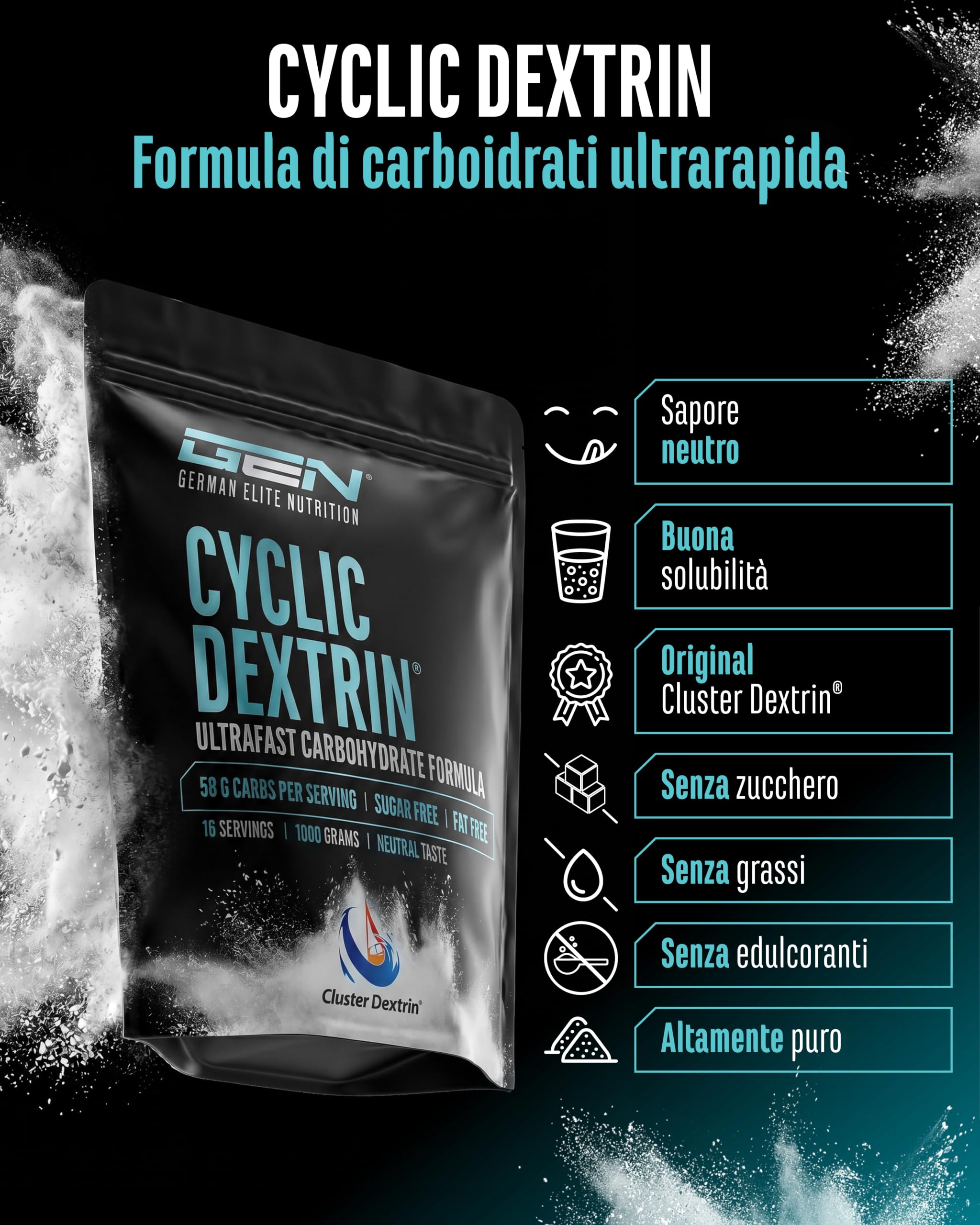 Elite Carbs & Mass Gainers Destrina Ciclica (Cluster Dextrin®) polvere 1000 g gusto neutro