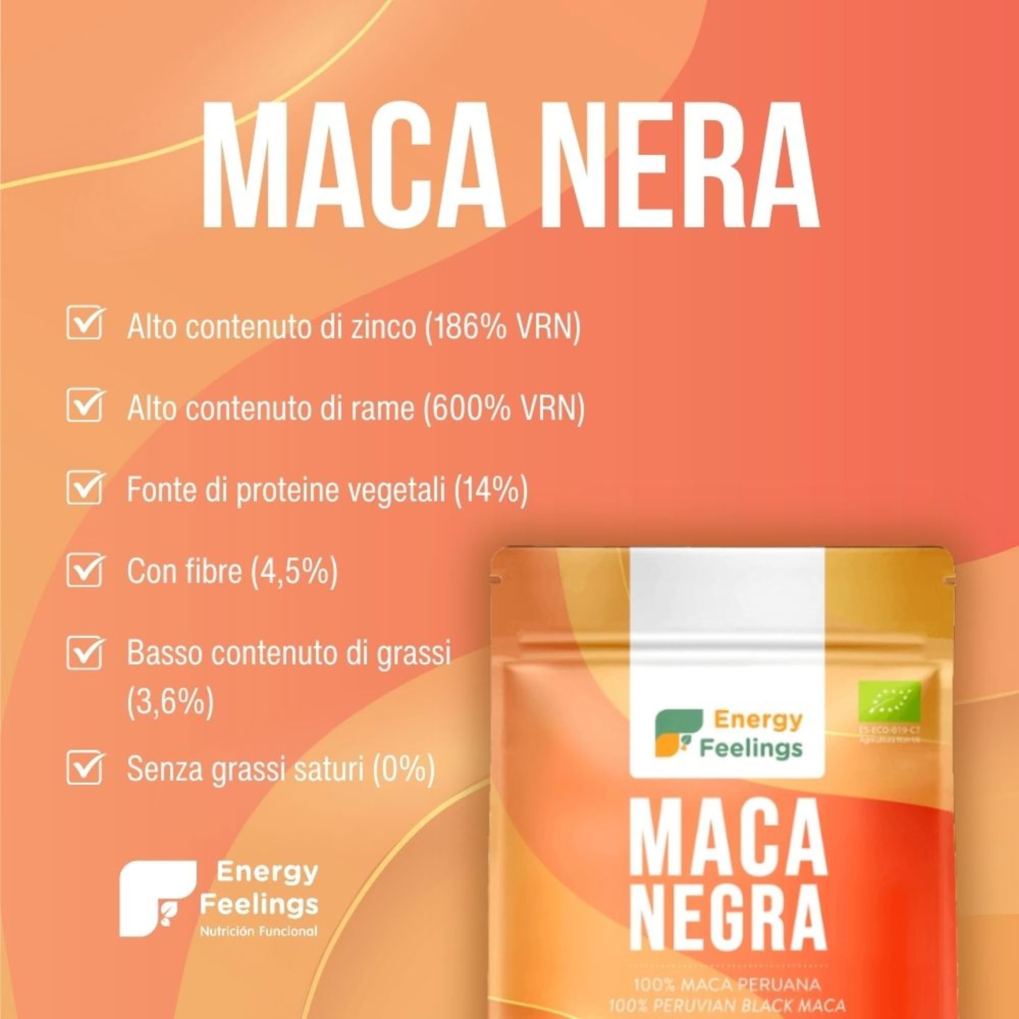 Energy Feelings Dietética & Suplementos Maca Nera in polvere Bio 500 g