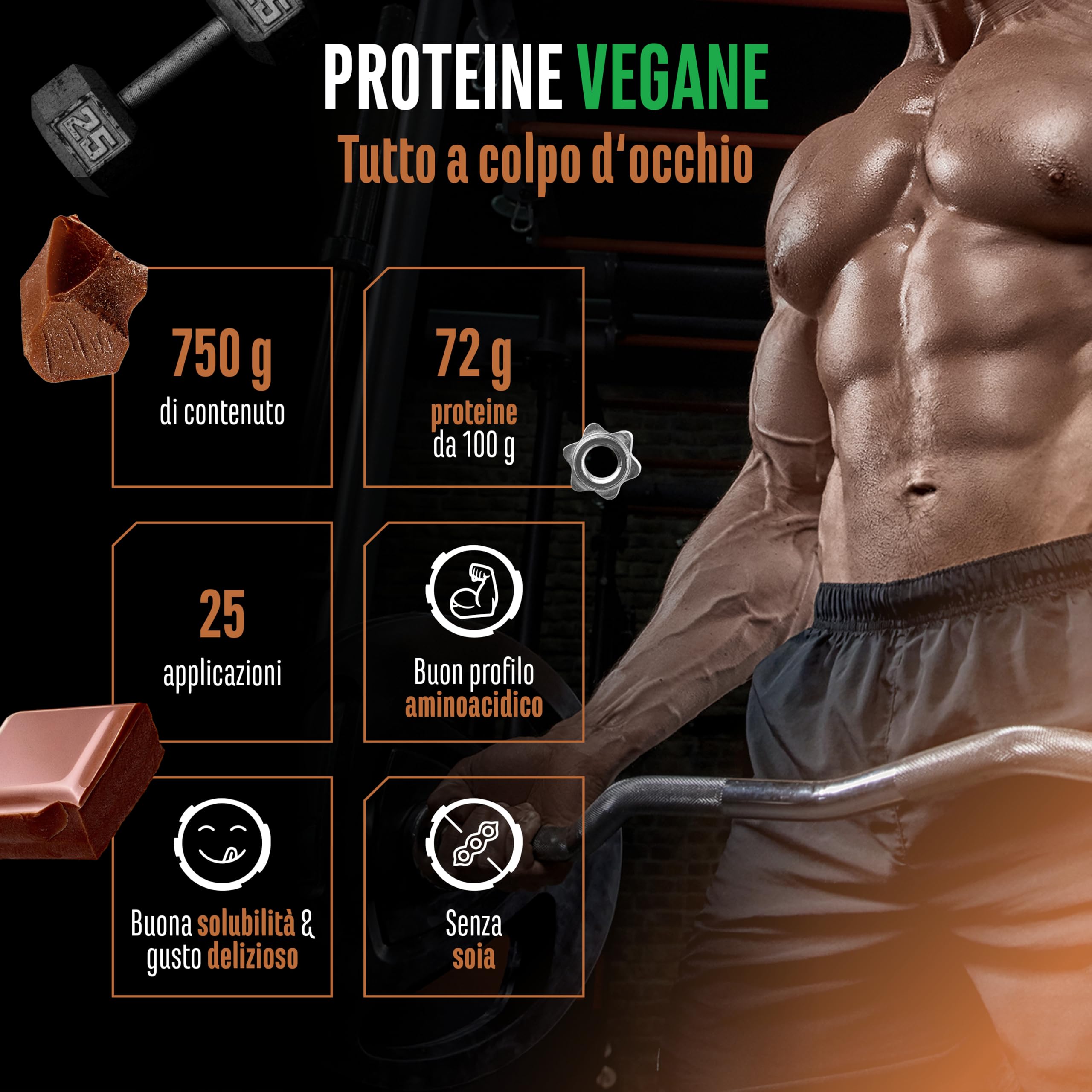 Elite Plant Protein Vegan Proteine in Polvere Cioccolato 750 g senza soia
