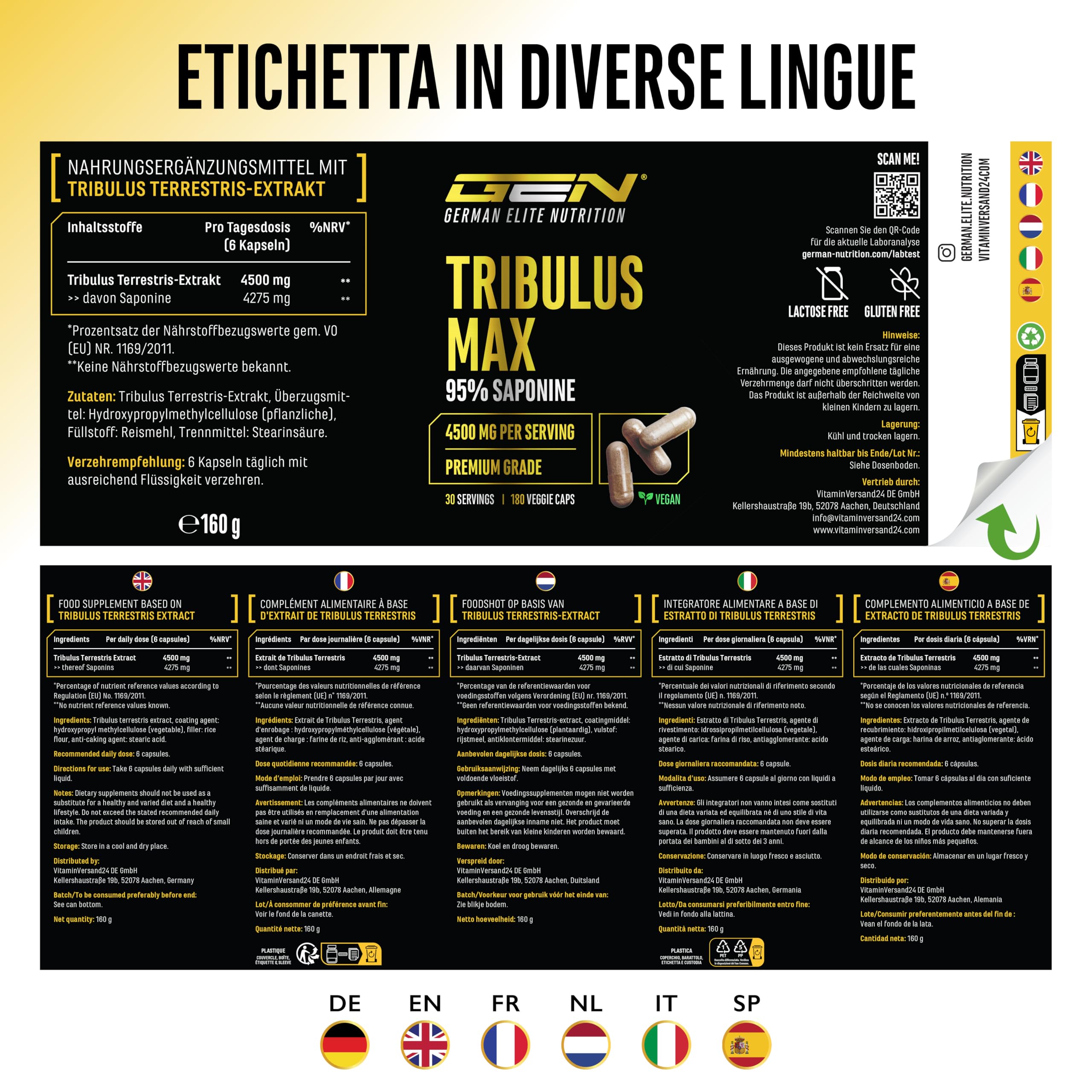Elite Testo & Vitality Botanicals Tribolo Max capsule vegane 180 da 4500 mg