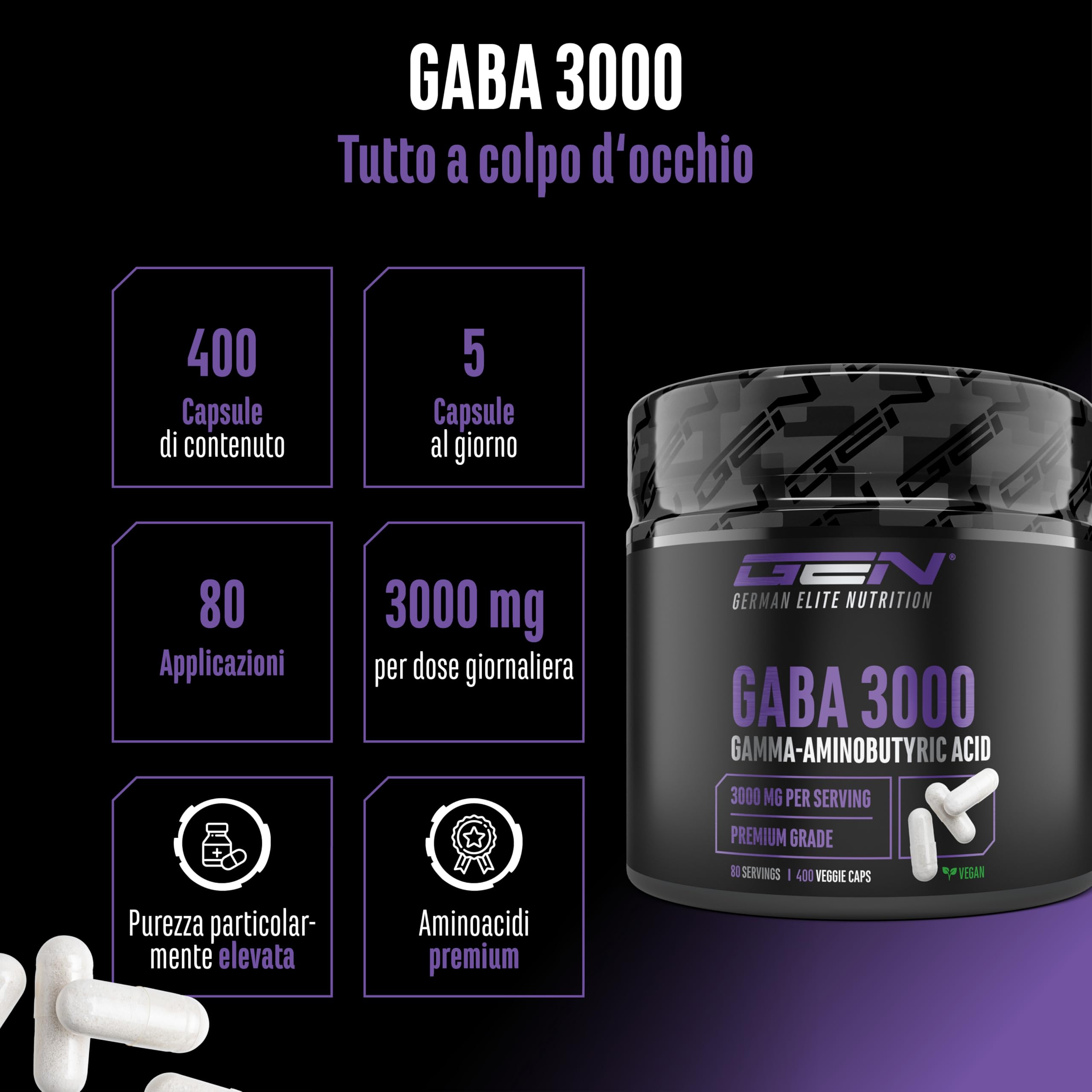 Elite Amino Singles GABA 3000 mg capsule 400 vegane alto dosaggio