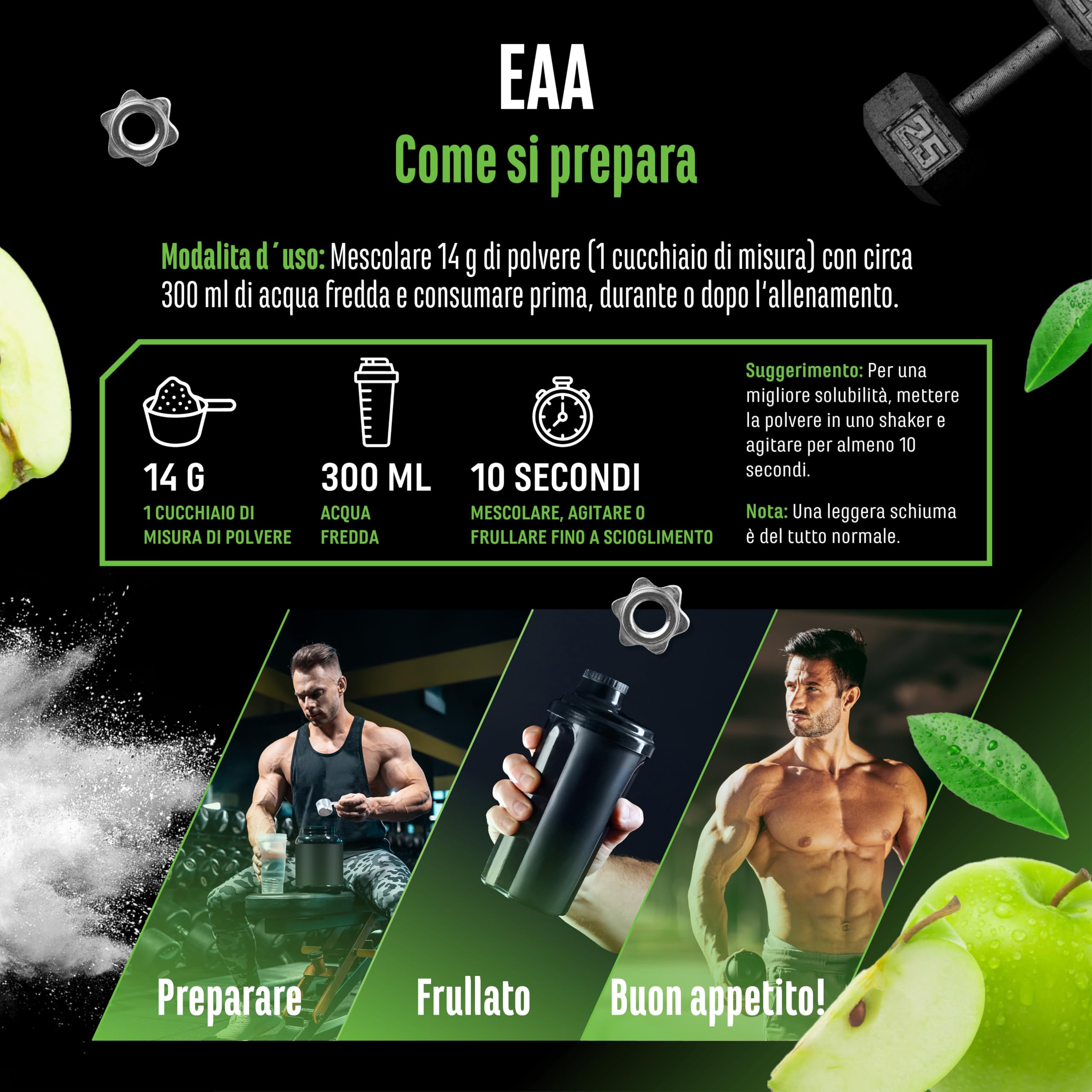 Elite EAA & BCAA Formula Human Code EAA in polvere 532 g Mela Verde vegan