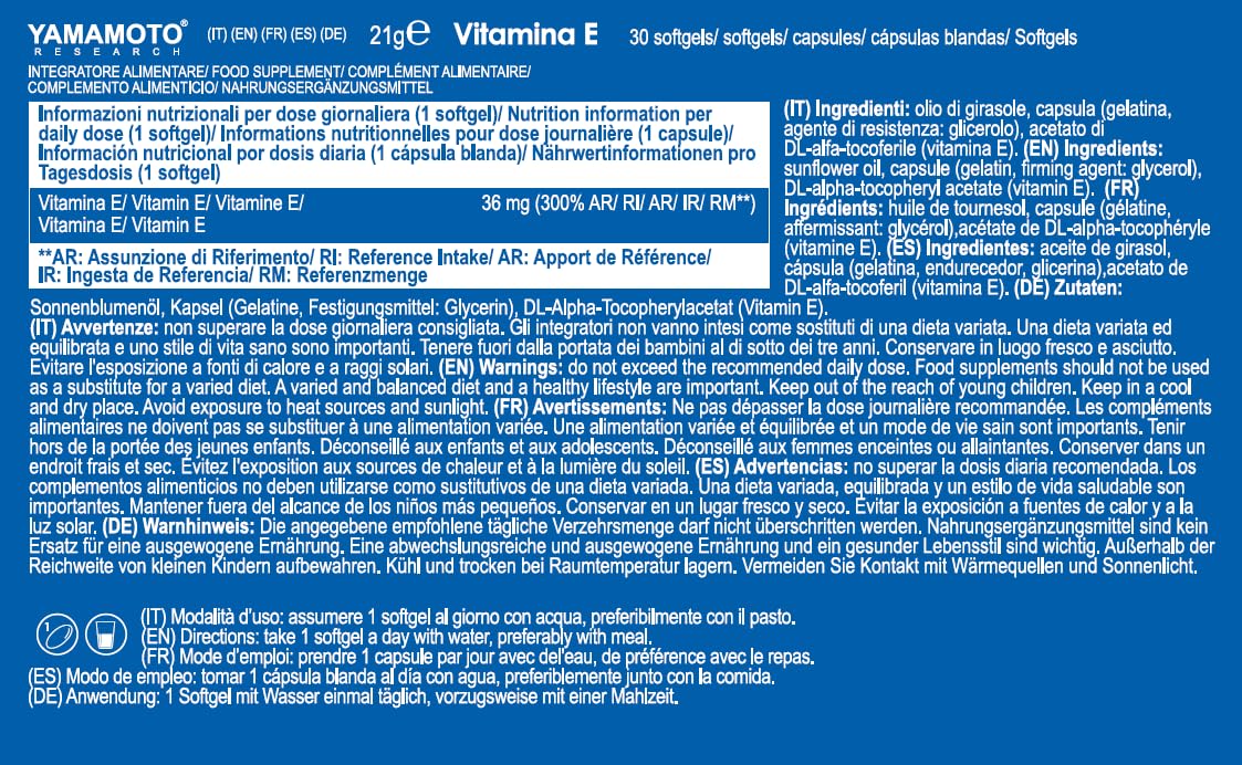 YAMAMOTO Vitamine e Minerali RESEARCH Vitamina E 36mg softgels 30 softgels antiossidante