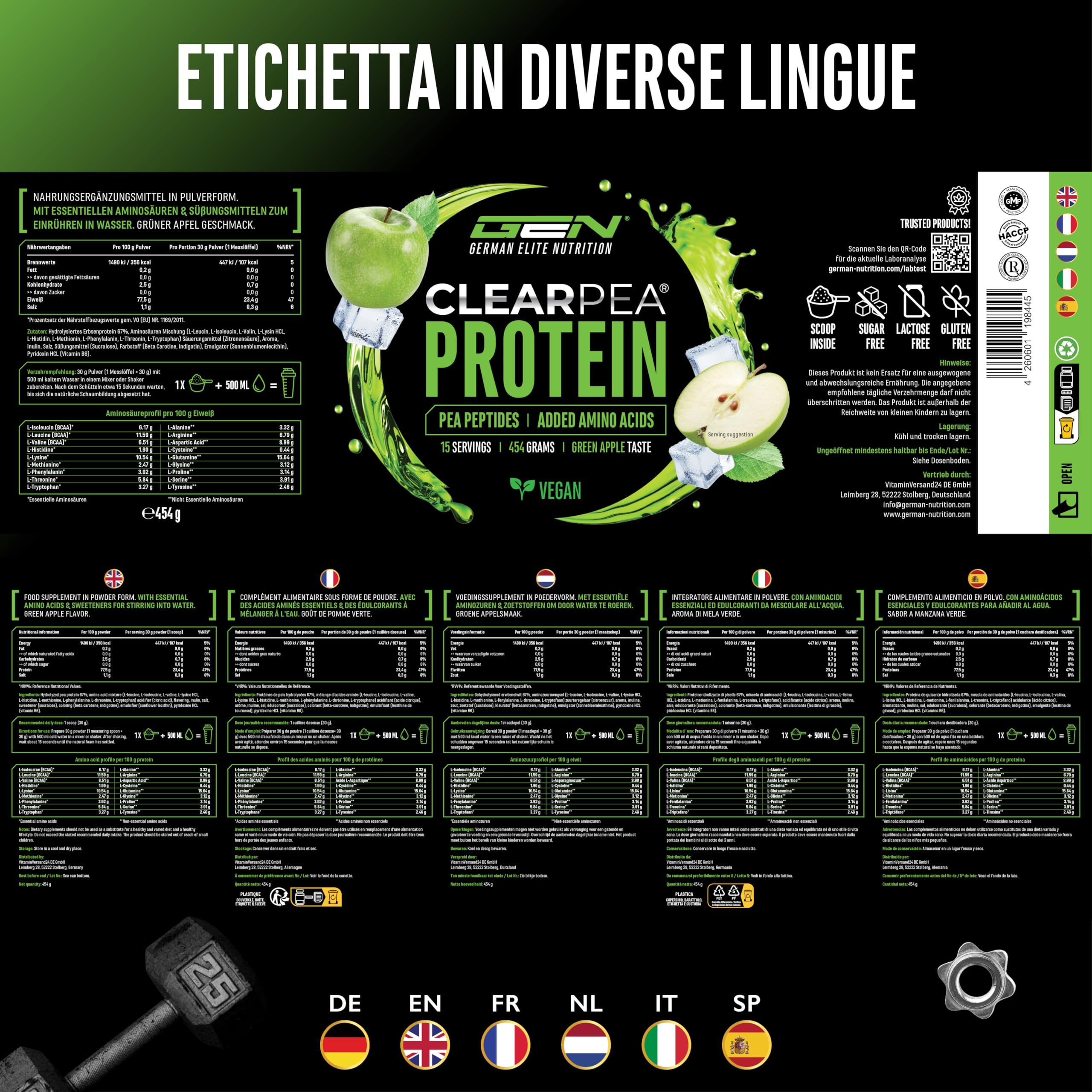Elite Plant Protein ClearPea® proteine vegane 454 g mela verde chiare