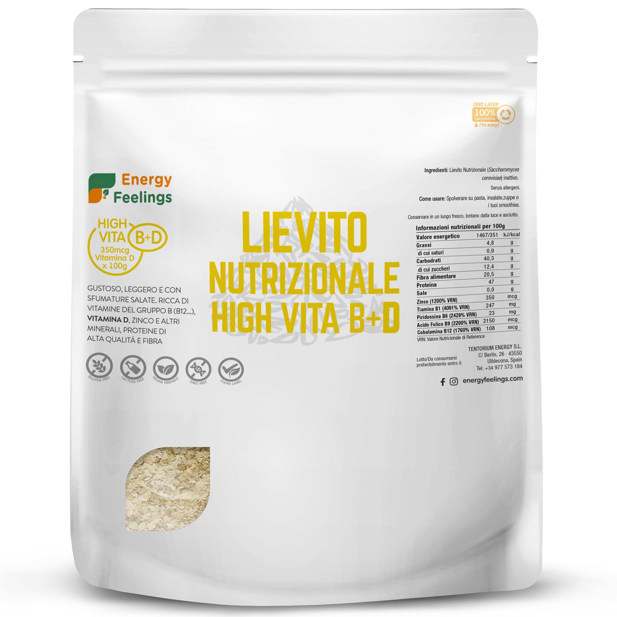 Energy Feelings Levadura Nutricional Lievito Nutrizionale in Scaglie 250 g vegano