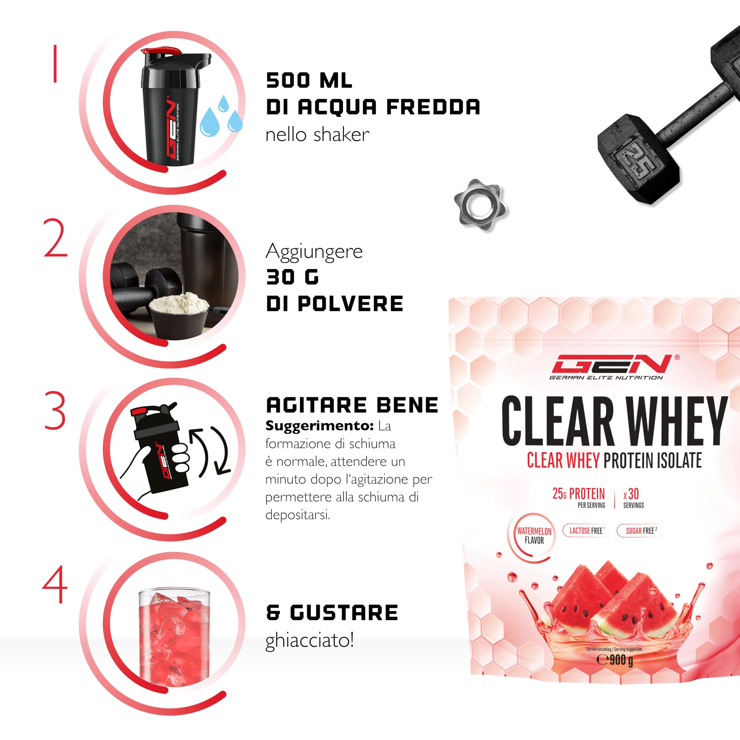 Elite Clear Whey Isolate Protein Shake 900 g Anguria senza lattosio