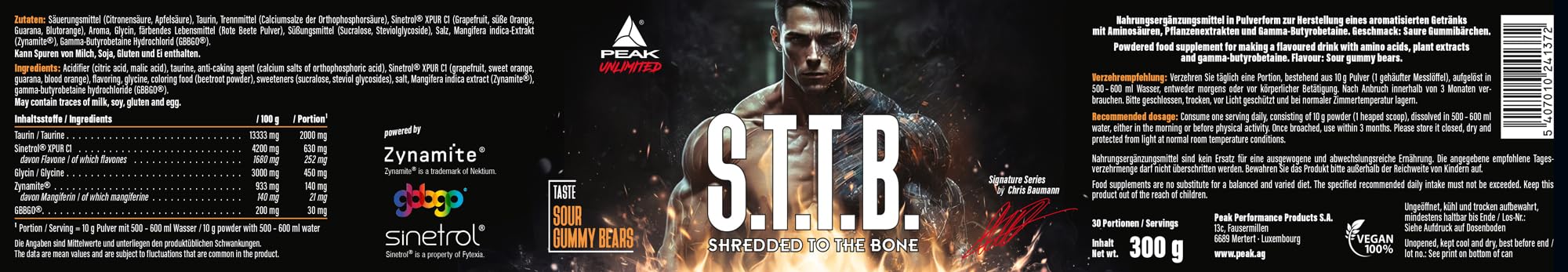 Green Peak Boosters PEAK S.T.T.B - Shredded to the bone booster metabolico 300 g Orsetti Gommosi Acidi senza caffeina
