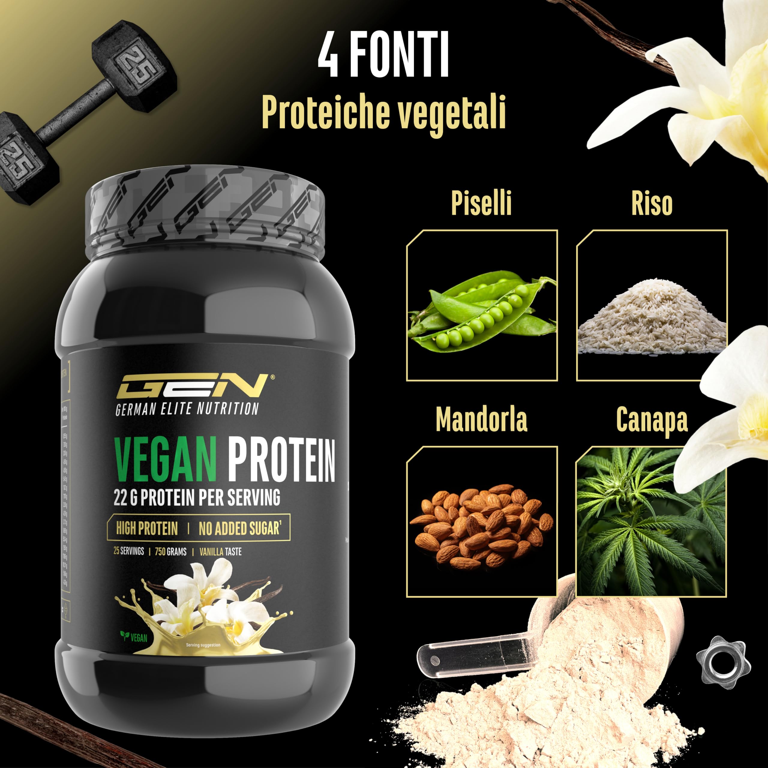 Elite Plant Protein GEN Vegan Protein proteine vegane vaniglia 750 g senza soia