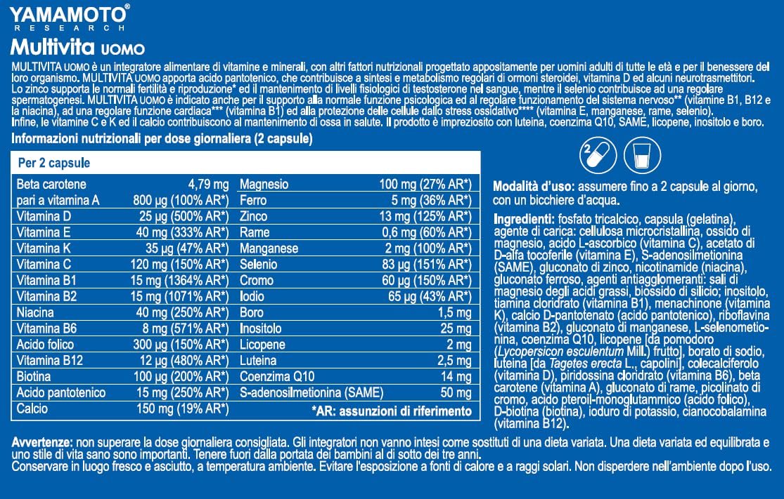 YAMAMOTO Vitamine e Minerali Multivita UOMO multivitaminico 30 capsule