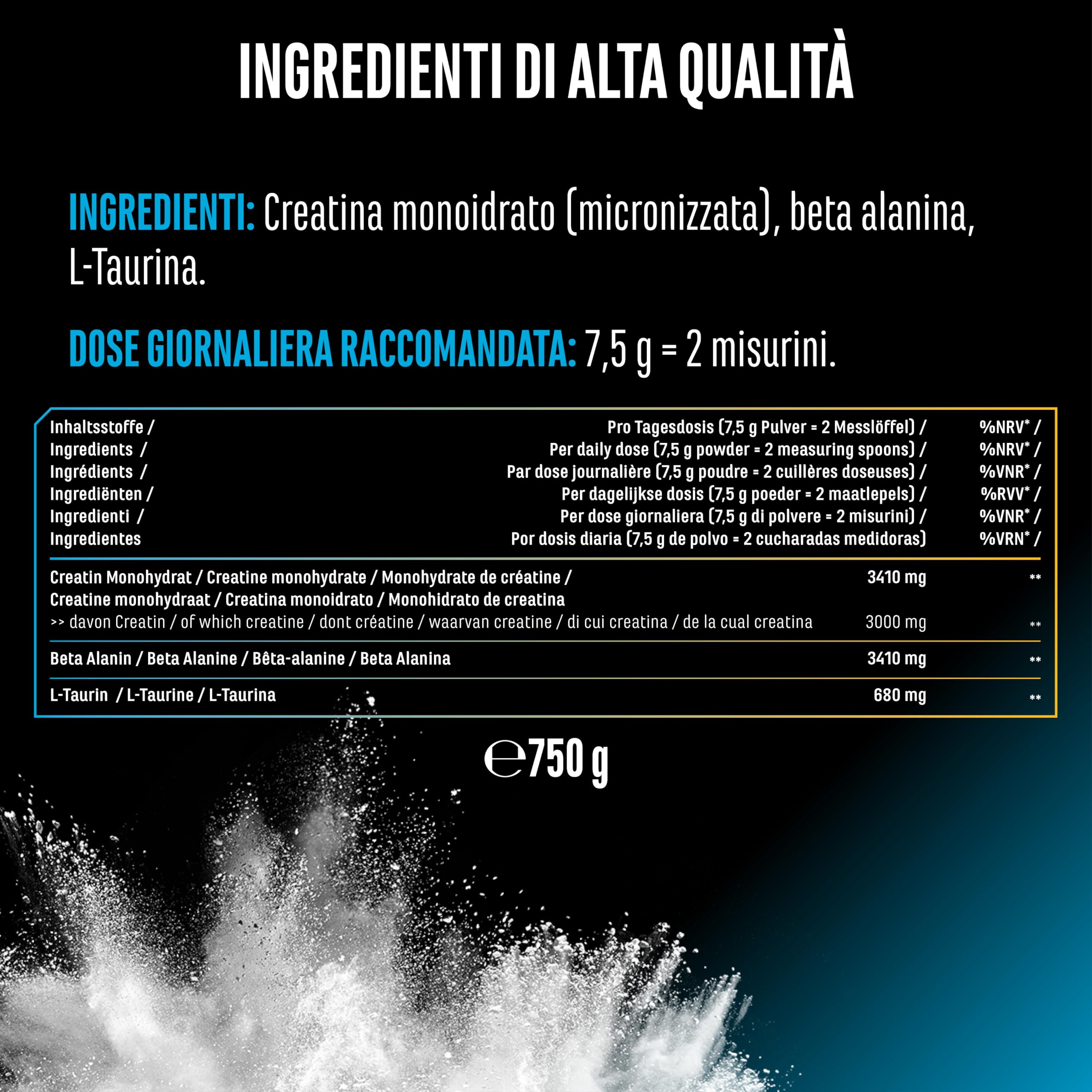 Elite Creatine Creatin Beta Alanin Stack creatina 750 g vegana