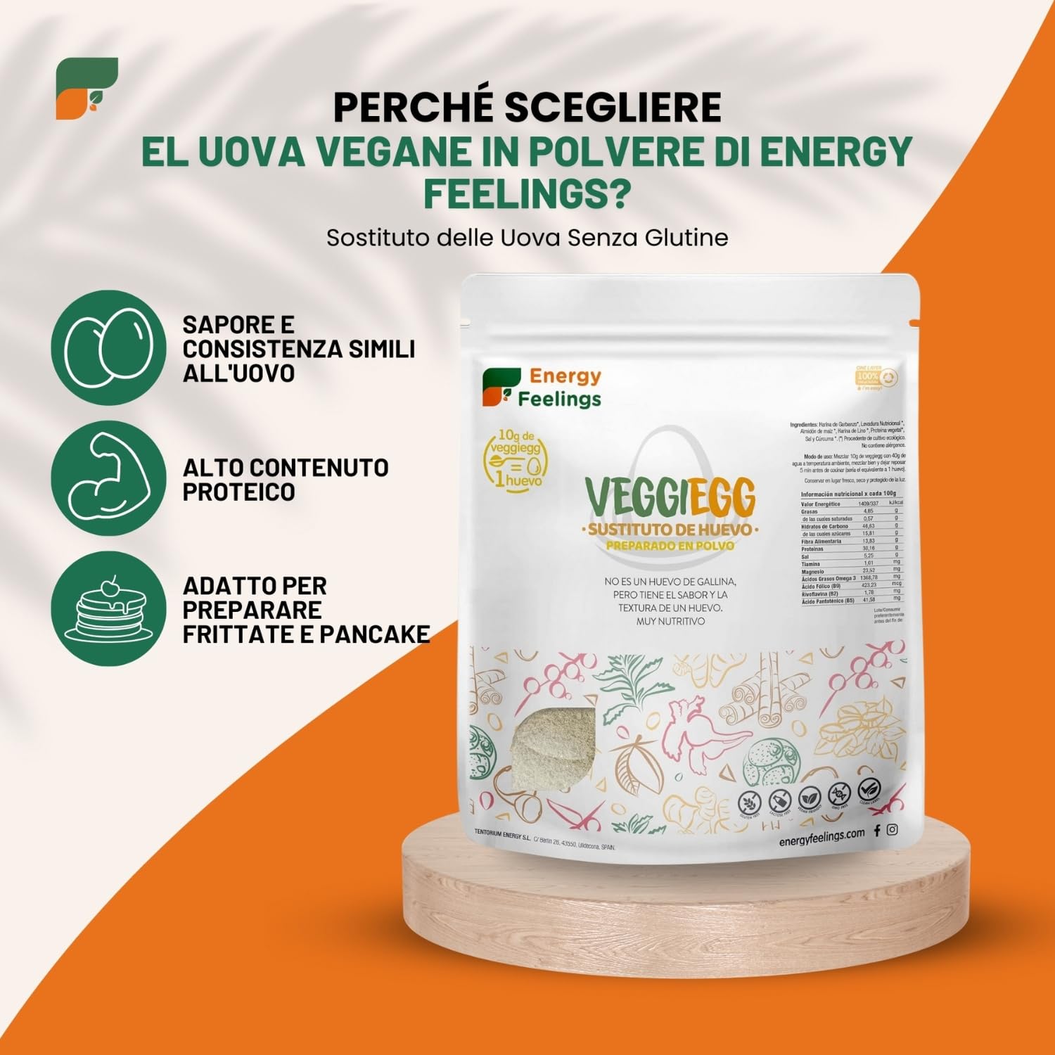 Energy Feelings Menú Veggie & Proteína Texturizada Veggiegg Bio sostituto uovo 360 g senza glutine