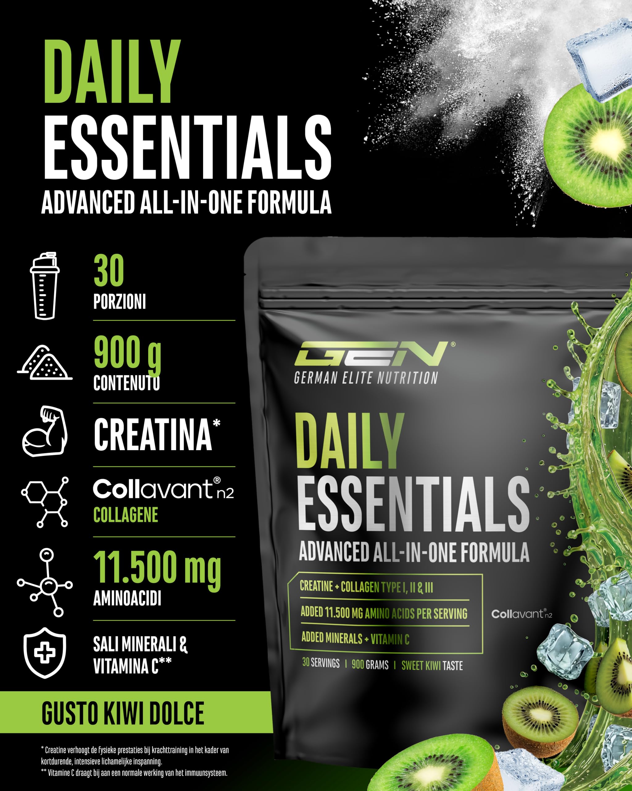 Elite Vitamins, Minerals & Hydration Daily Essentials Formula All-in-One polvere 900 g Sweet Kiwi
