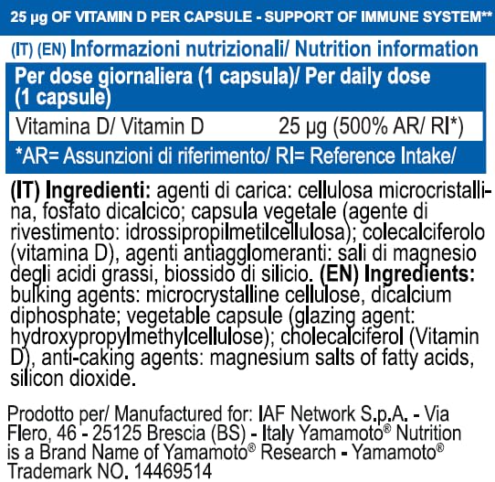 YAMAMOTO Vitamine e Minerali Vitamin D integratore 90 capsule 25 mcg
