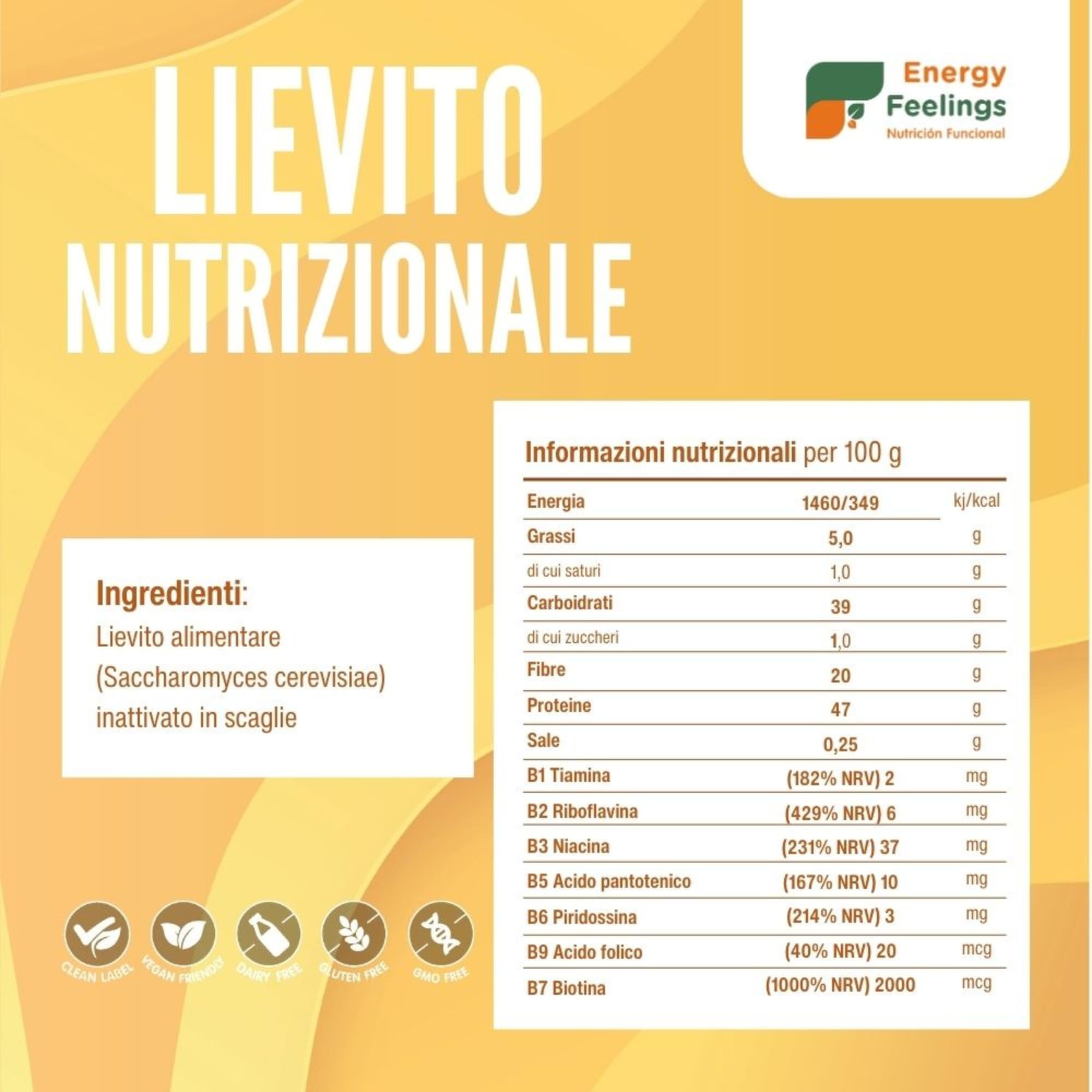 Energy Feelings Levadura Nutricional Lievito Nutrizionale in Scaglie 250 g vegano