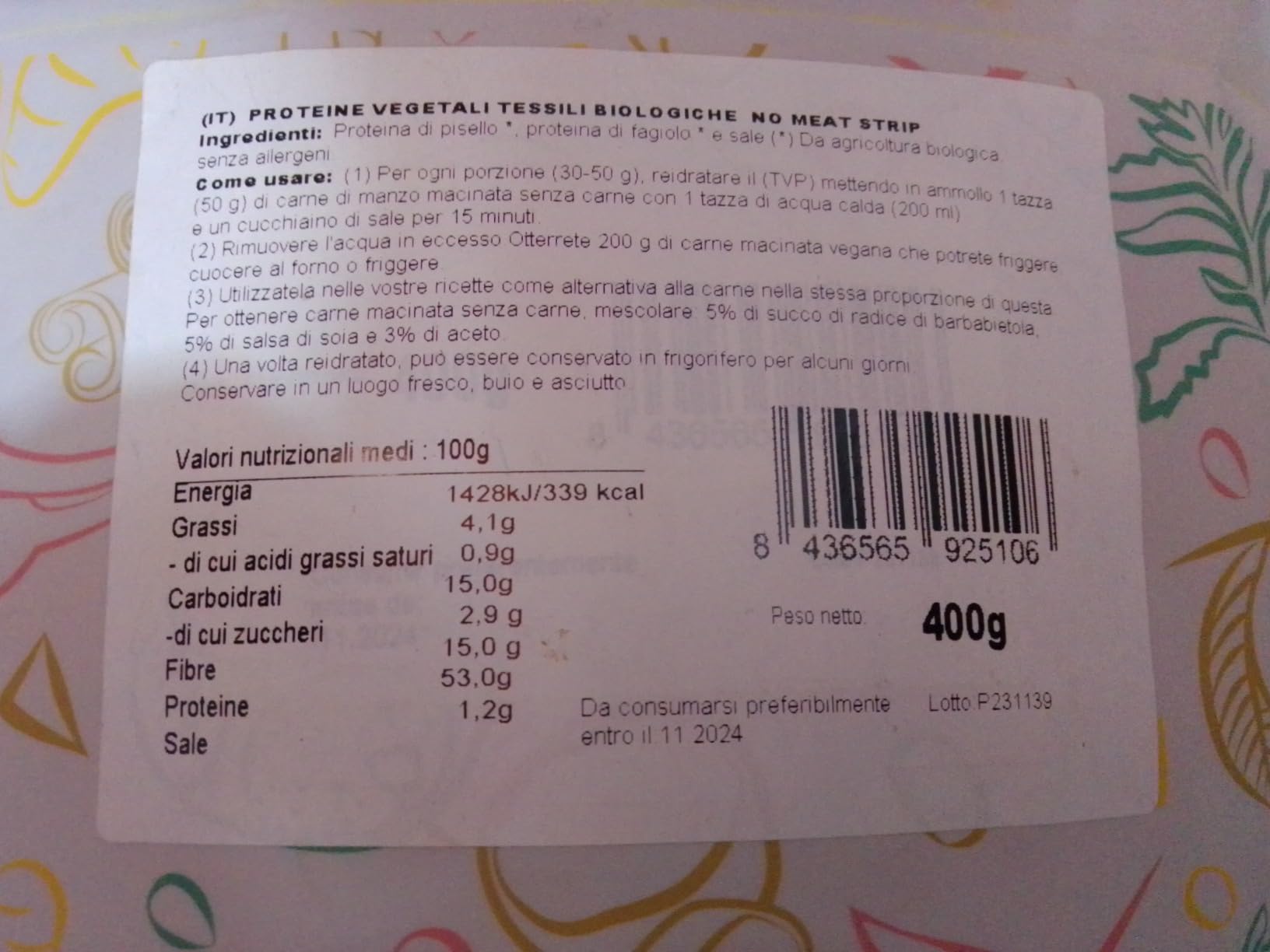 Energy Feelings Strisce Proteiche di Piselli Testurizzati strisce 400 g bio