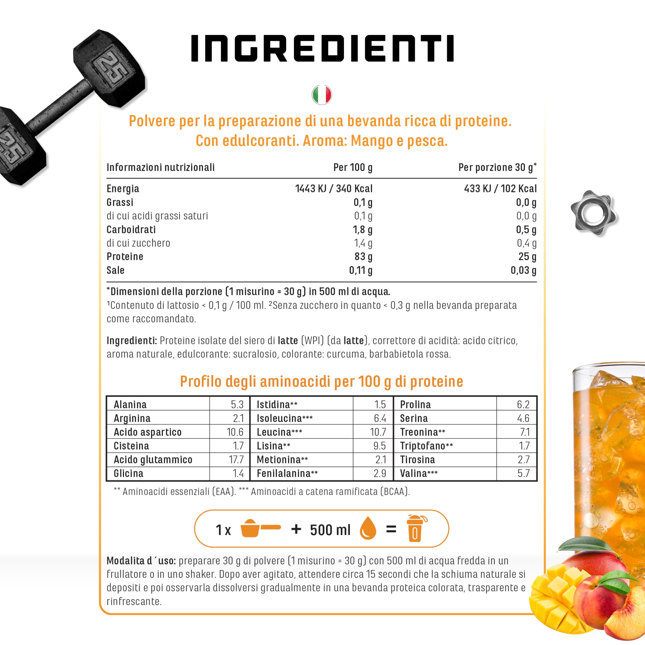 Elite Clear Whey Isolate Clear Whey Isolate Protein Shake proteine 900 g mango e pesca