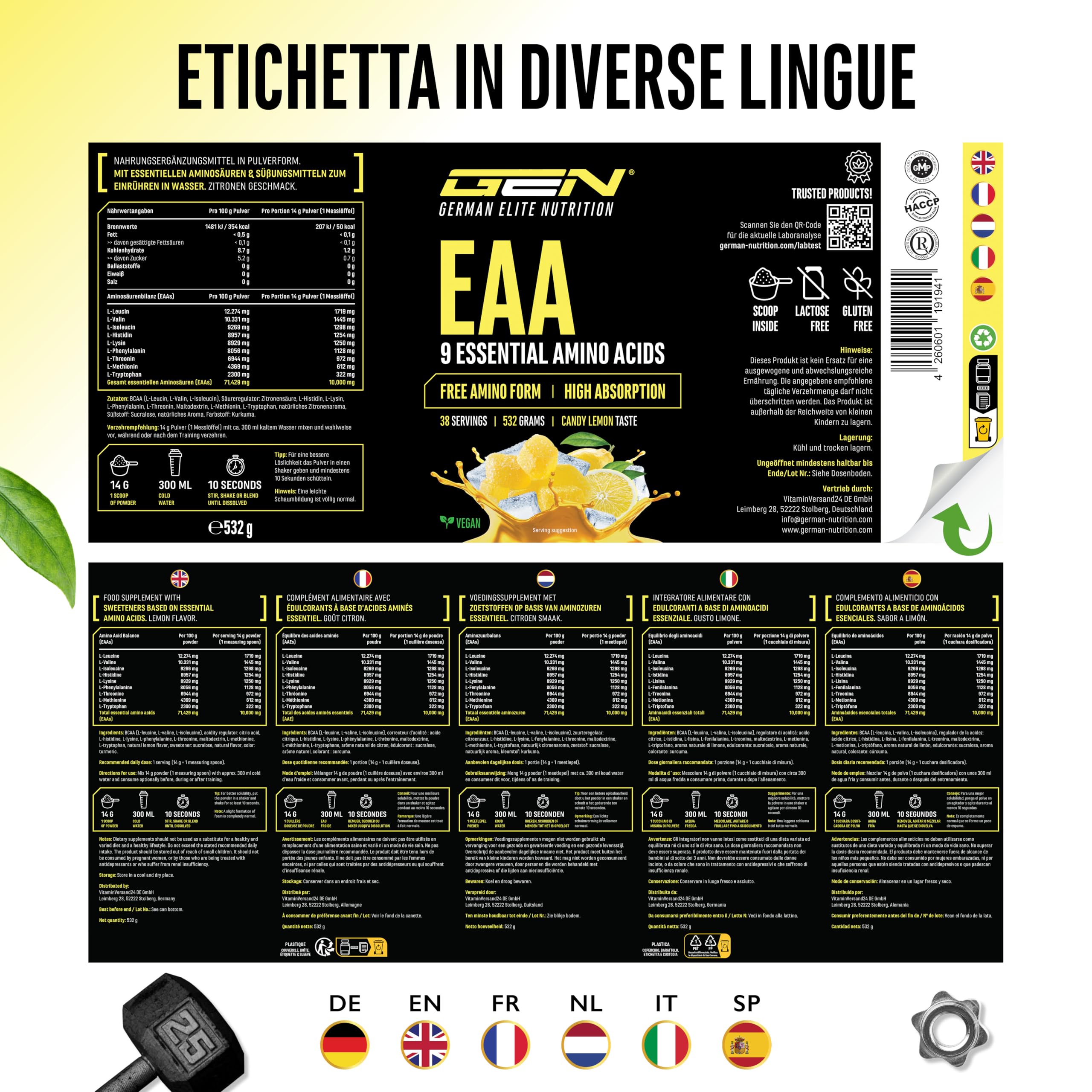 Elite EAA & BCAA Human Code EAA in polvere 532 g caramella al limone vegana