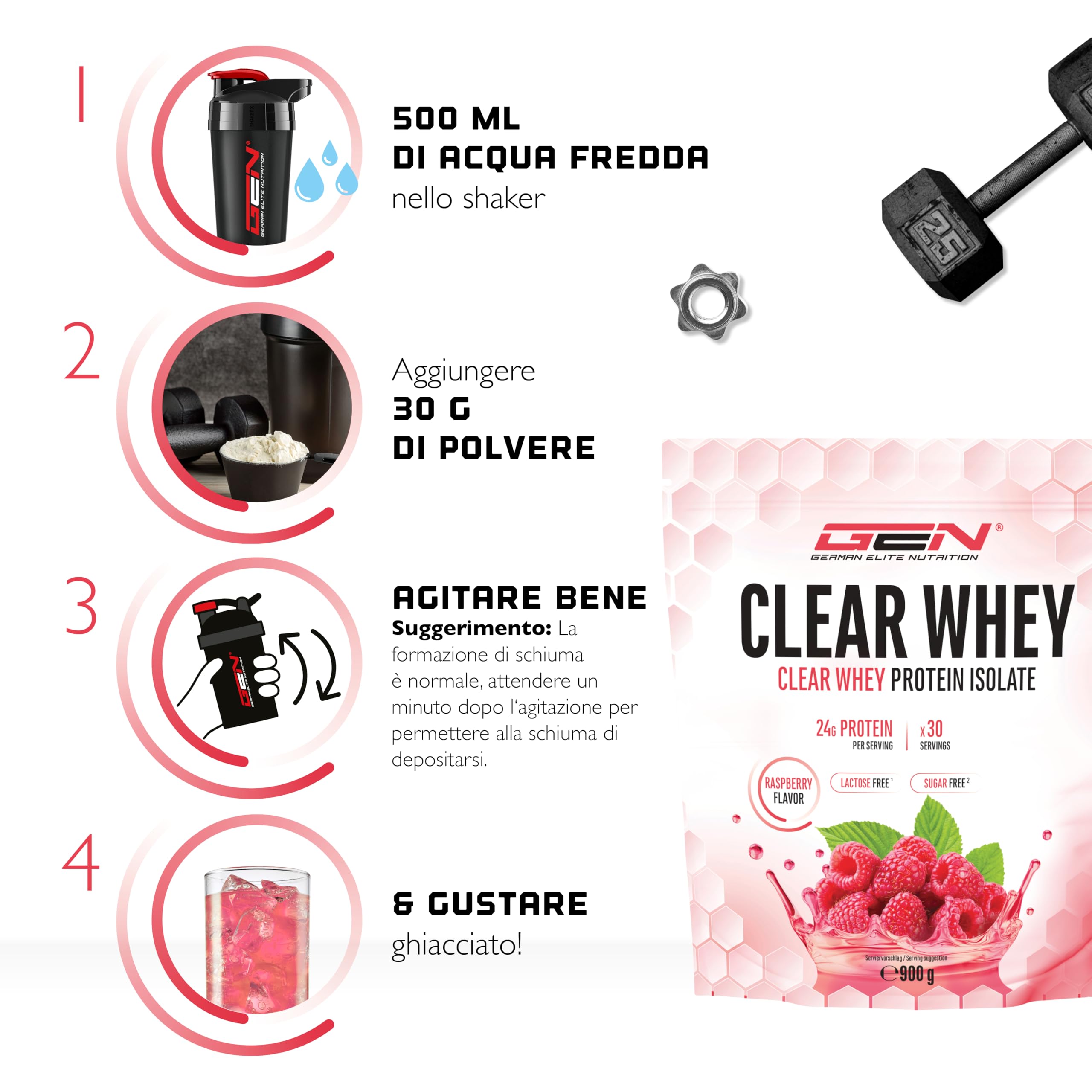 Elite Clear Whey Isolate Clear Whey Isolate proteine 900 g lampone