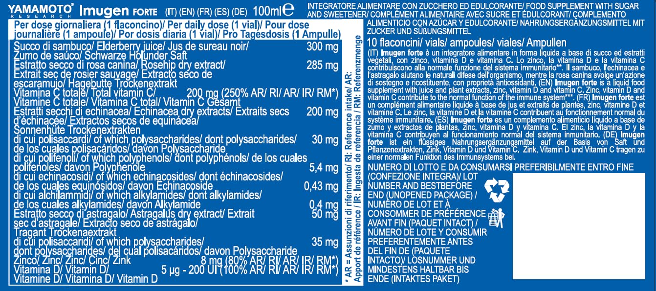 YAMAMOTO Sistema Immunitario Imugen FORTE integratore 10 flaconcini da 10 ml vitamina C