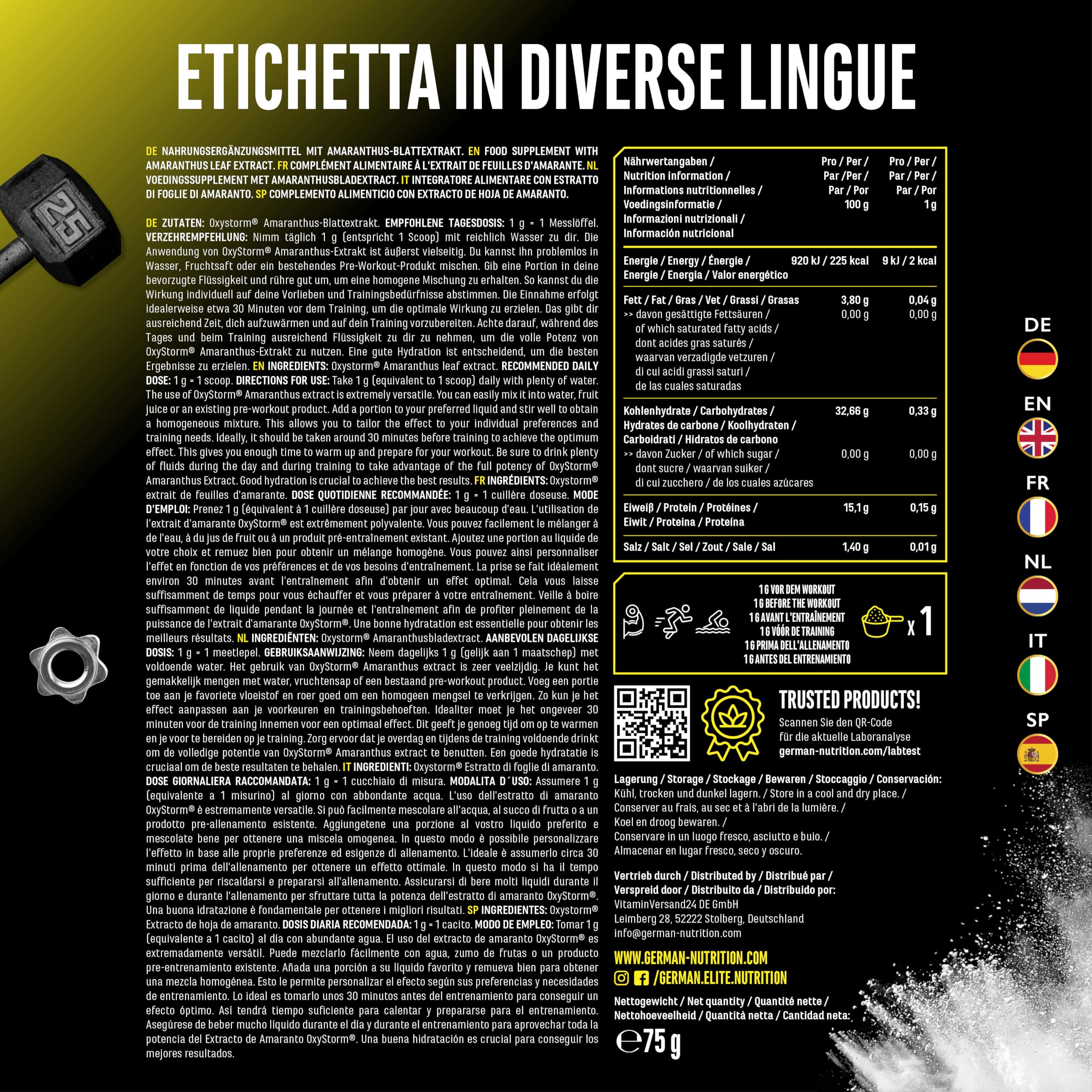Elite Pre-Workout & Pump Nitrato in polvere (Oxystorm®) nitrato 75 g vegano amaranto