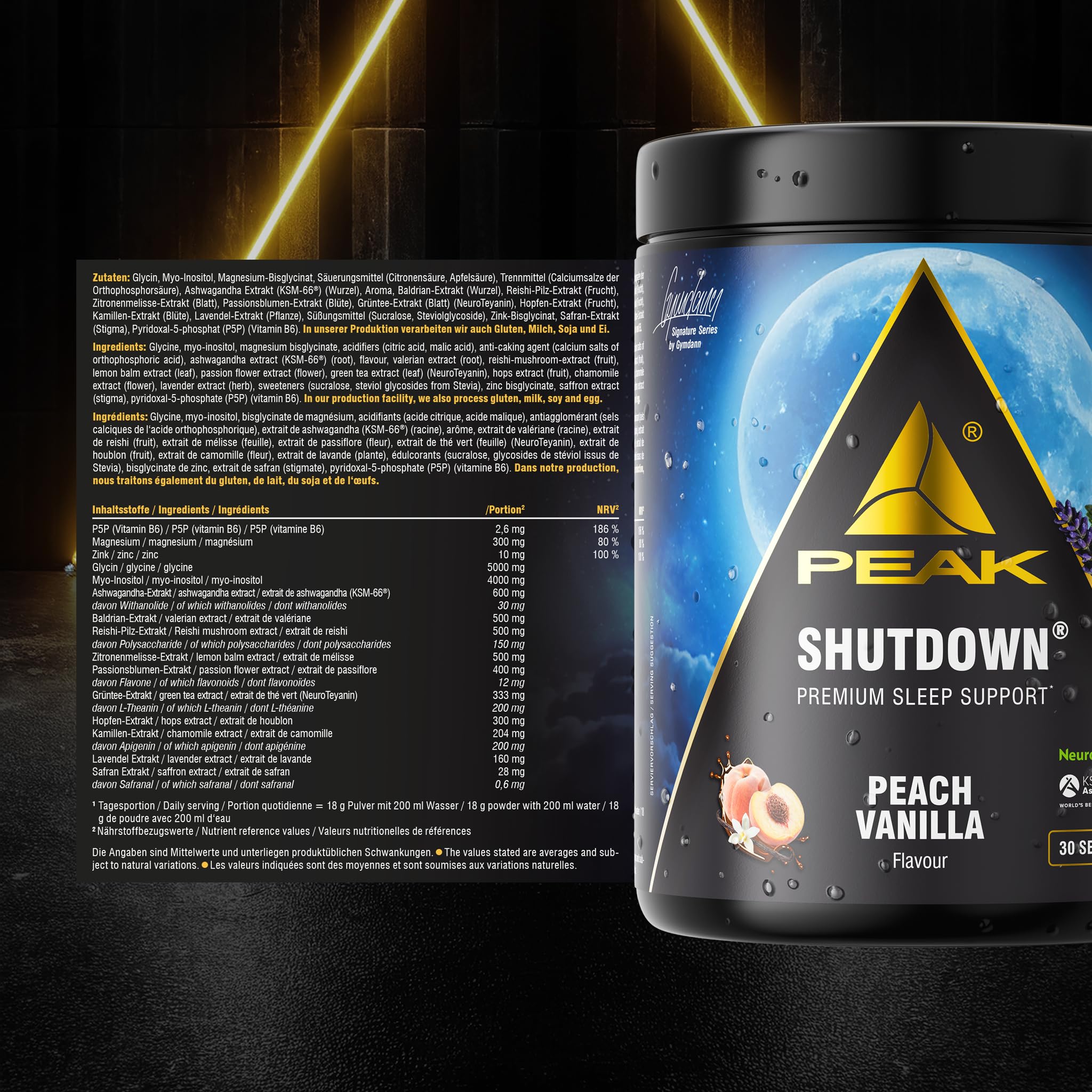 Green Peak Health PEAK Shutdown bevanda in polvere 540 g pesca vaniglia senza melatonina
