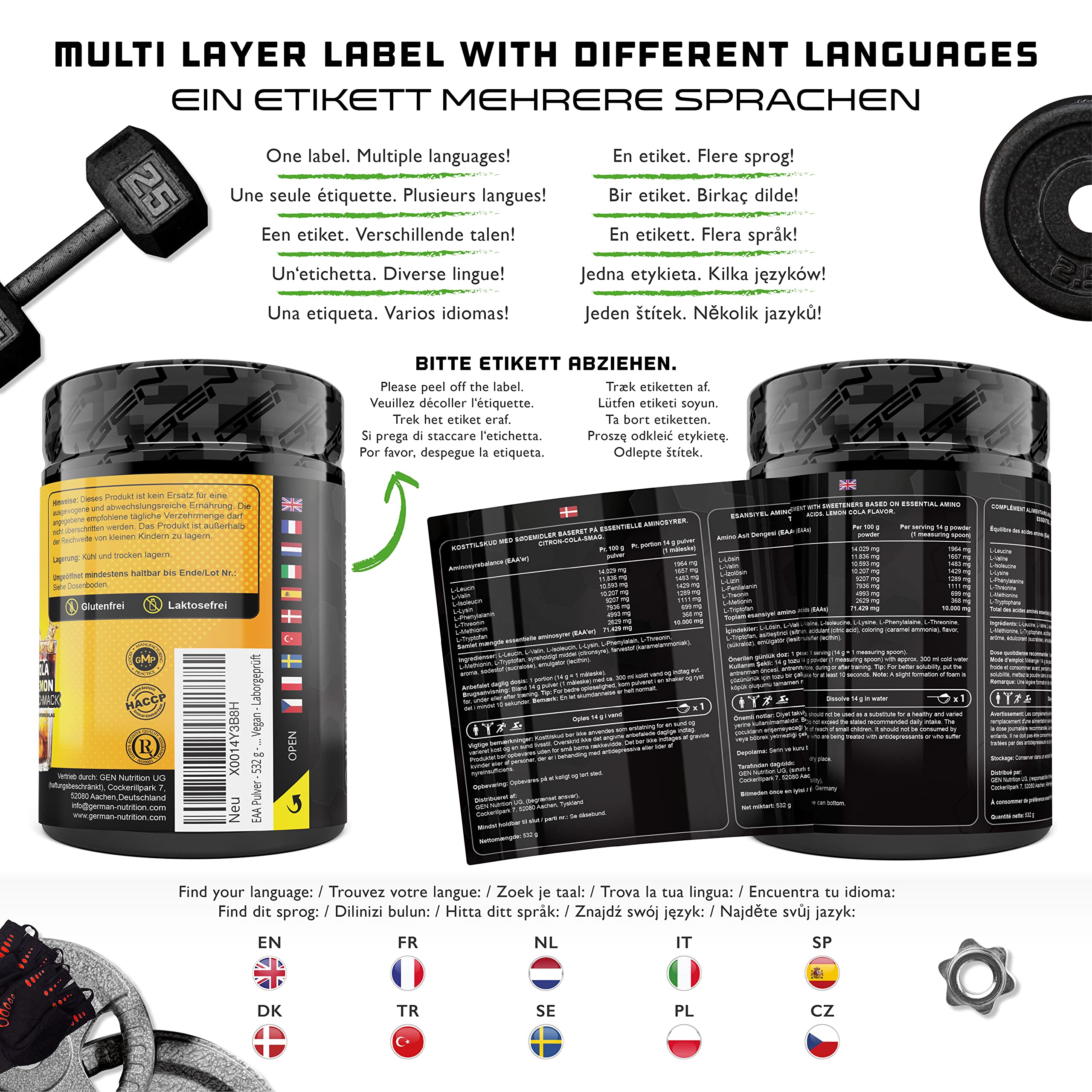Elite EAA & BCAA EAA Powder aminoacidi Cola Lemon 532 g vegano
